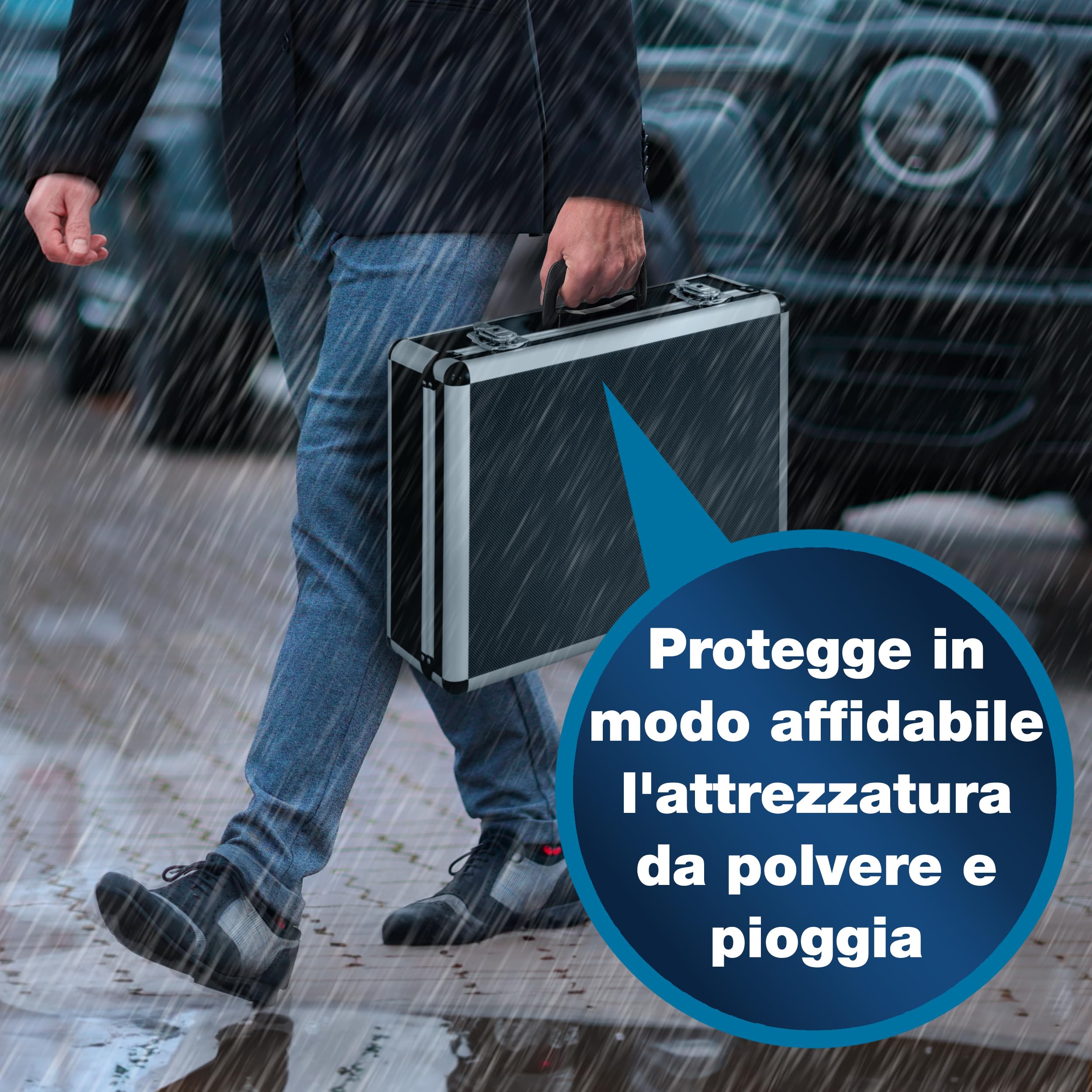 PeakTech 7305 - Custodia universale per strumenti di misura, Custodia in alluminio resistente, Vano porta attrezzi, Imbottitura in schiuma, Con lucchetto, Antipolvere, L - 405 x 330 x 150 mm