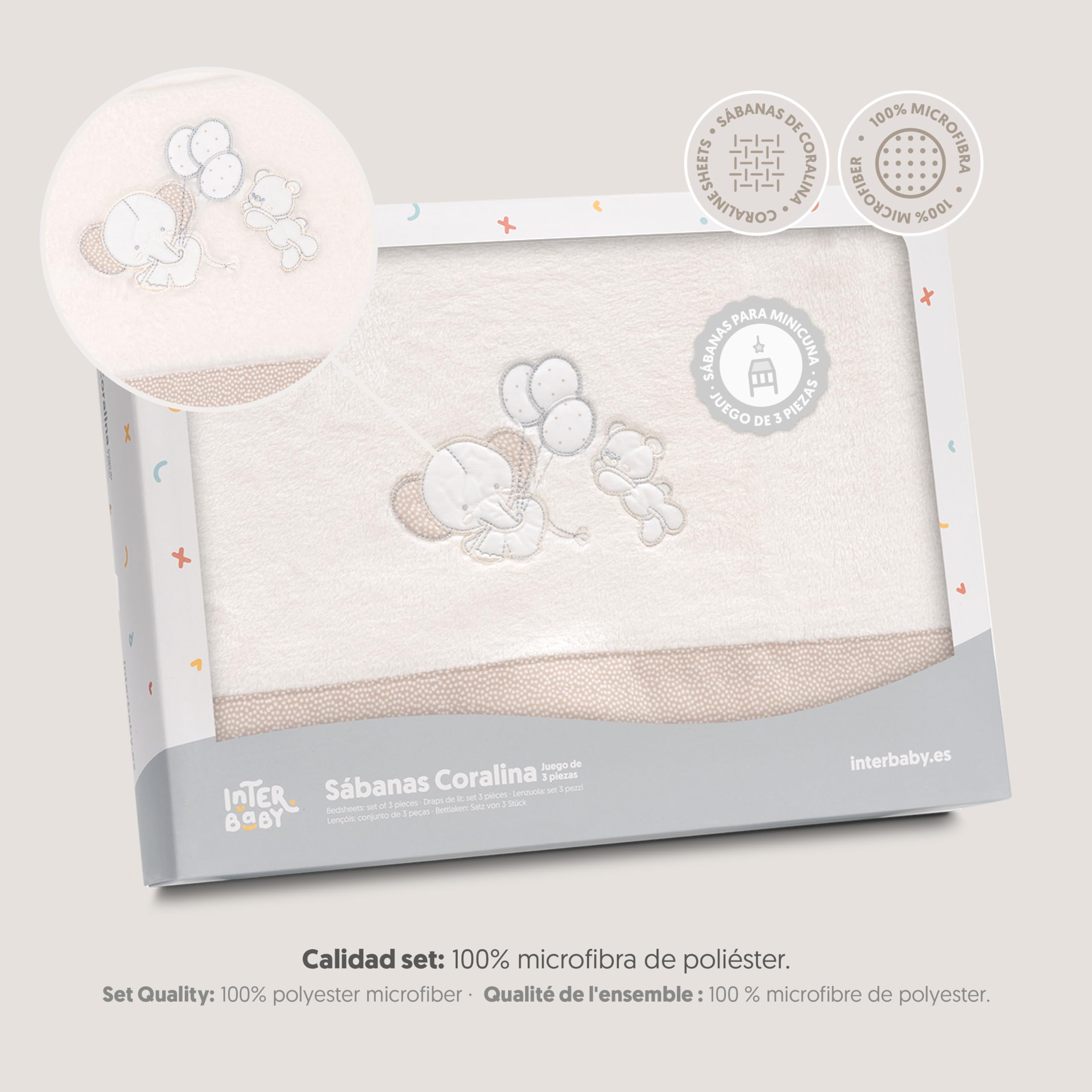 Interbaby - Zestaw pościeli do mini łóżeczka 50 x 80 cm, niemowlęce - zimowe prześcieradła z koralowca - wzór słonia balonowego serca - zawiera prześcieradło z gumką, prześcieradło wierzchnie +