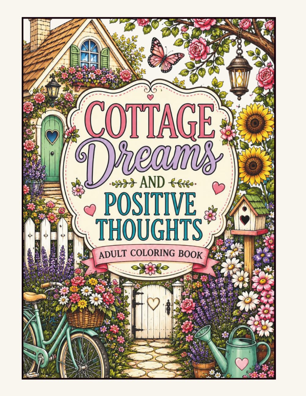 COTTAGE DREAMS AND POSITIVE THOUGHTS: Adult Coloríng Book