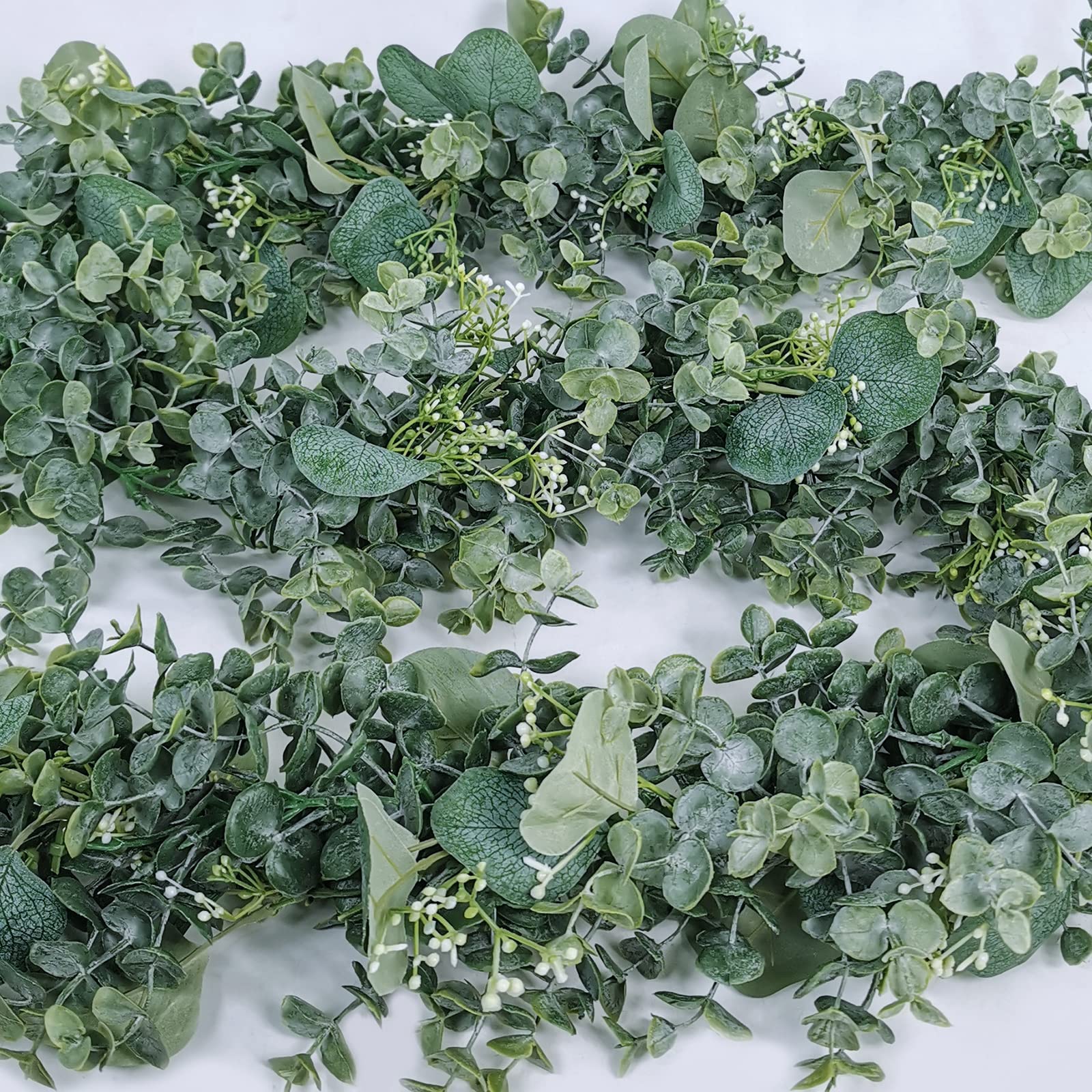 4 ghirlande di eucalipto artificiale con foglie di salice, foglie verdi, ghirlanda di fiori bianchi, pianta artificiale sospesa, per sfondo, decorazione di nozze, centrotavola
