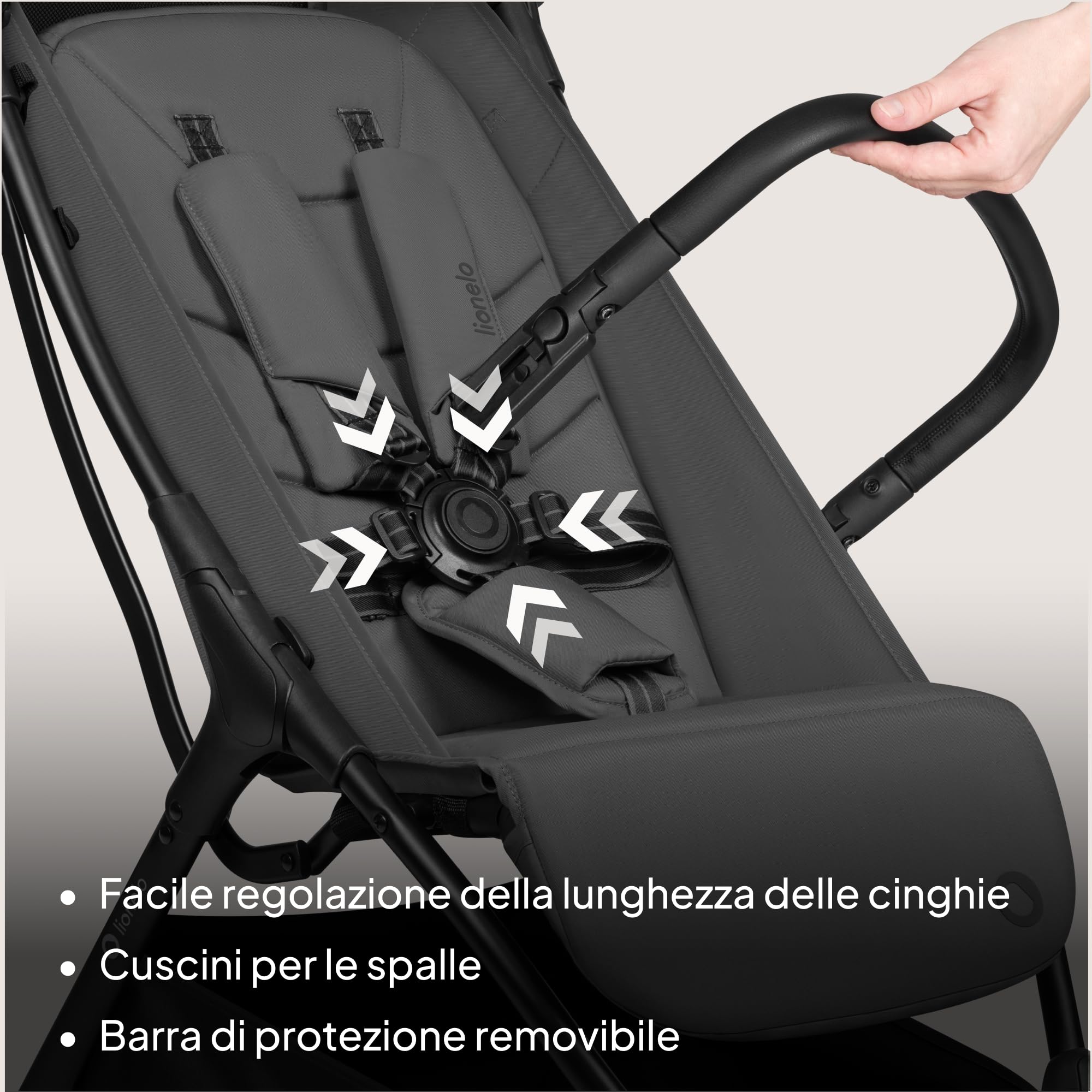 Lionelo AGIA Passeggino Leggero e Compatto fino a 22 kg / 4 anni Pieghevole con una Mano, Posizione Distesa, Seduta Ampia, Pannello di ventilazione, Ammortizzazione, Grande Cestello Regolazione Facile