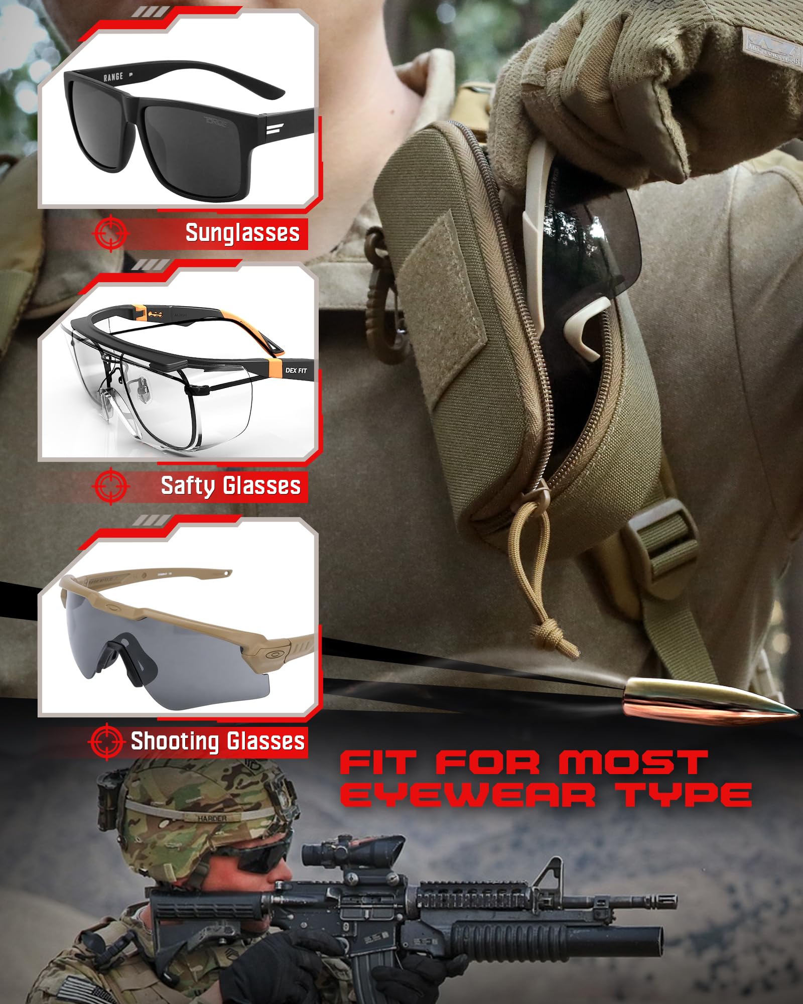 WYNEX Estuche Gafas Funda Gafas de Sol Rigida Riñonera Tactica para Militar Cinturon Mochilas