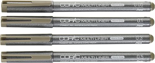 Miniatura 4 de Copic Multiliner - Bolígrafos de tinta pigmentaria impermeables juego de 4 puntas surtidas tinta gris cálido MLWGRAY