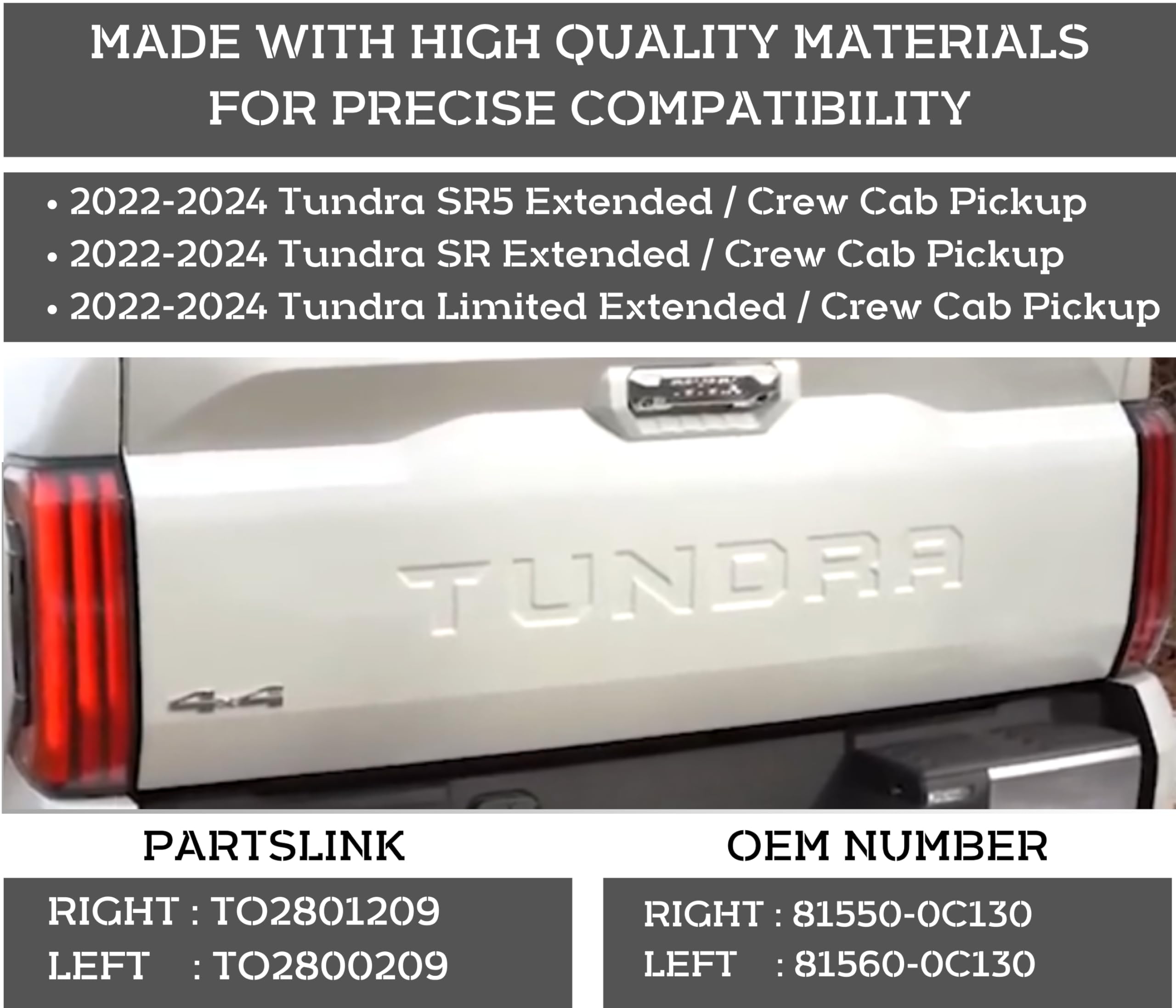 Thor-More-Lighting Tail Light Assembly – Passenger Right Side, 3 Pins, For Toyota Tundra 2022-2023