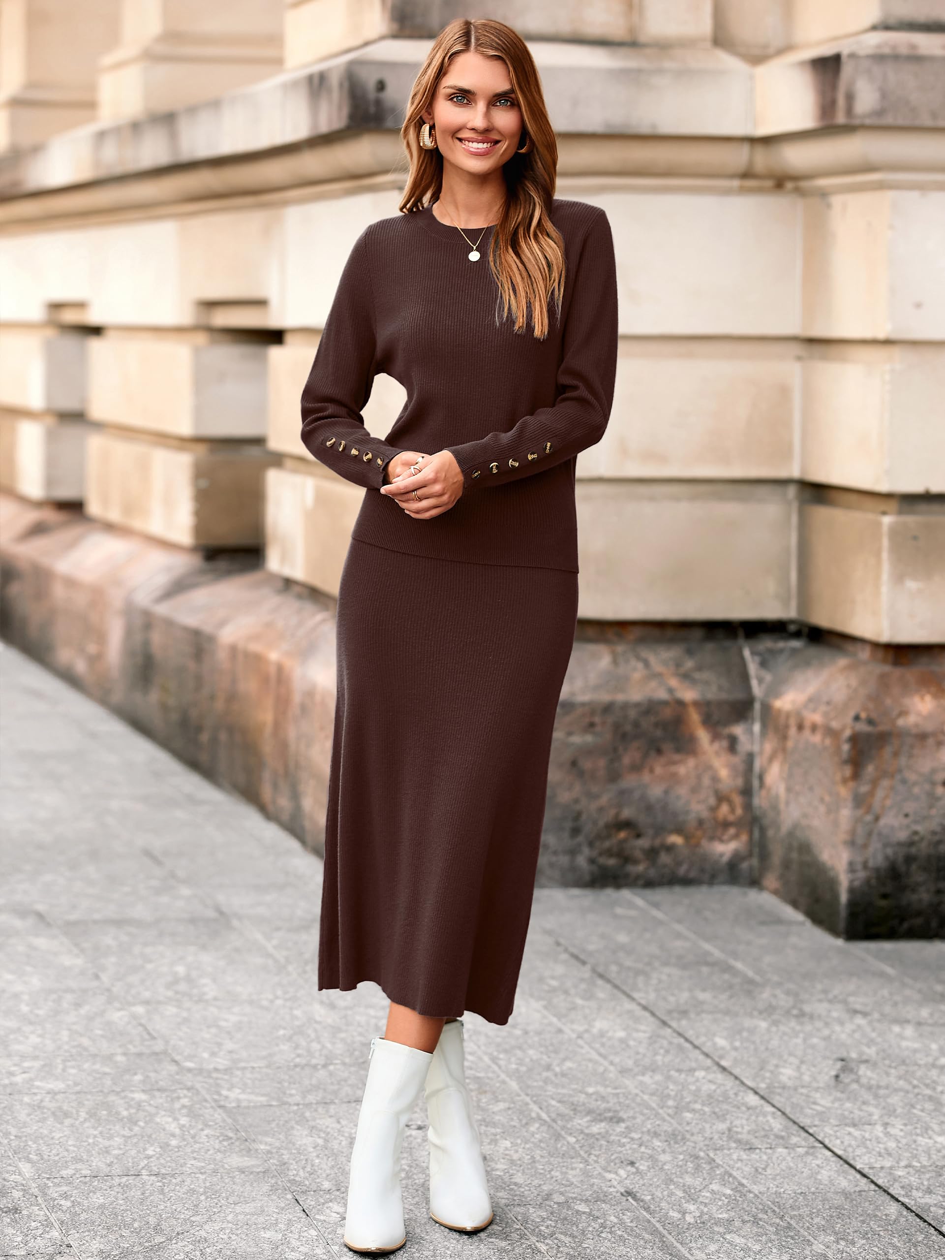 Glamaker Set di gonne da donna in 2 pezzi autunno a maniche lunghe abito maglione casual in maglia abito midi abiti da viaggio vestiti invernali 2025