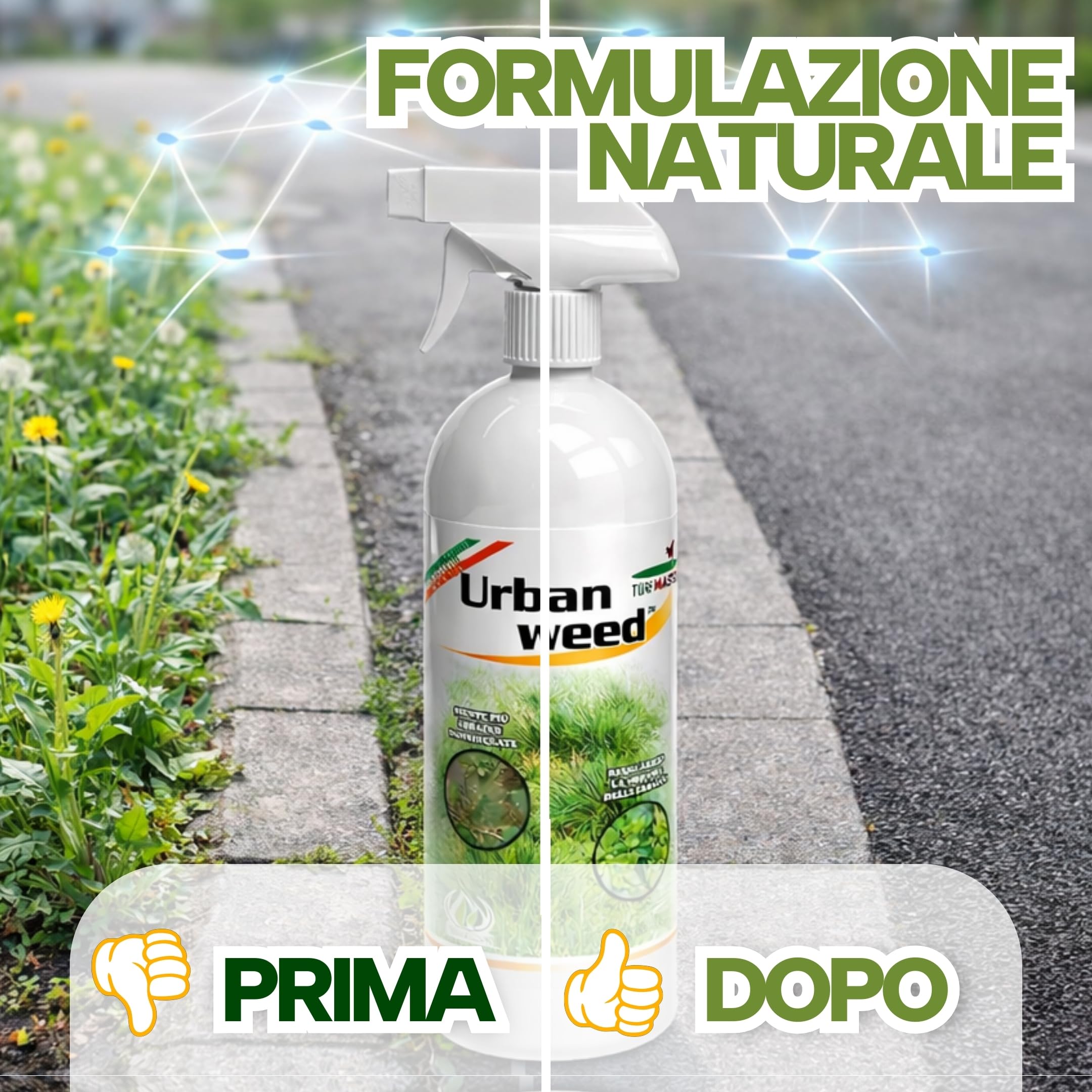 Dissecante per Erba Totale Spray Naturale 1L Alternativa al Diserbante Totale Potente, Senza Glifosato, per Erbacce, Muschio e Vegetazione Indesiderata Pronto all’Uso Eco-Sostenibile