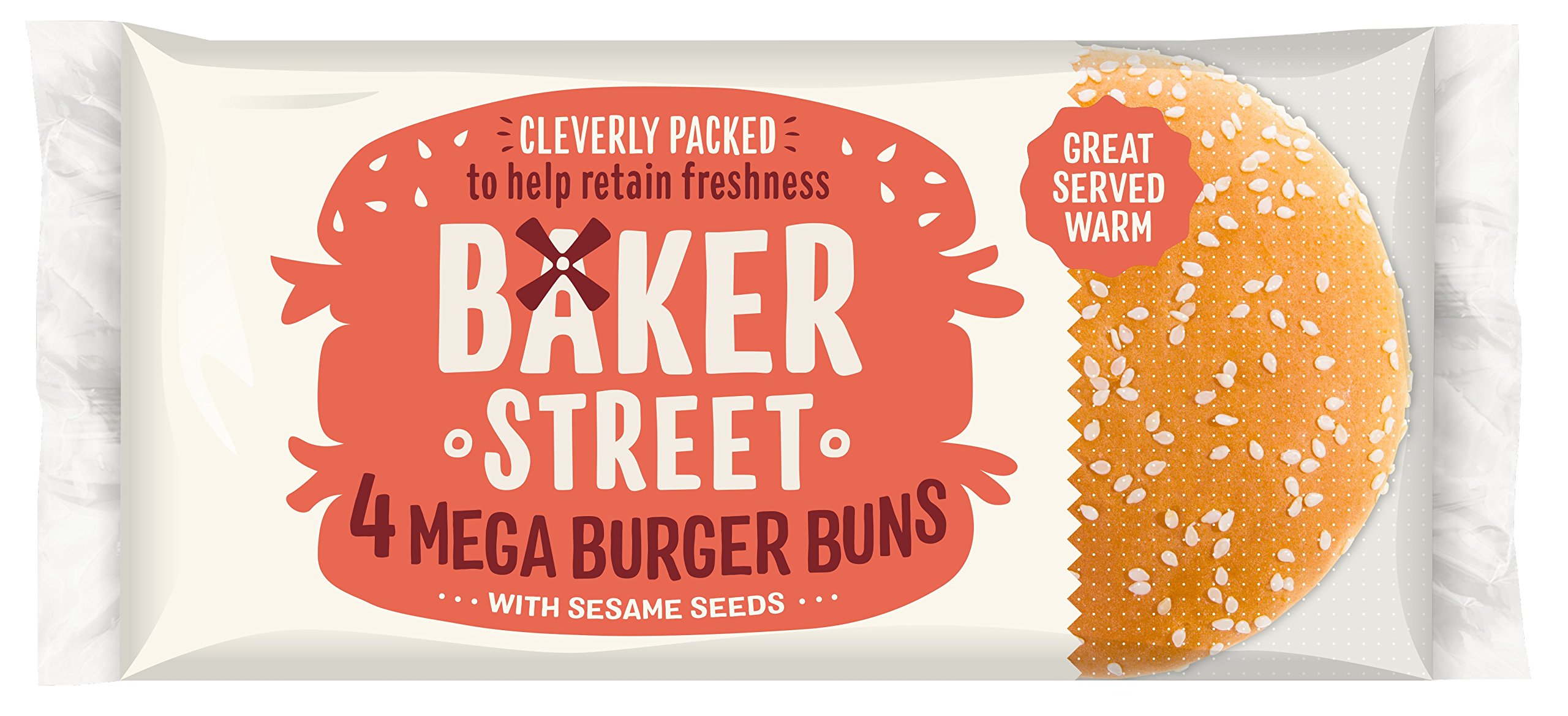 Baker Street 4 Mega Burger Buns, 4 x 75g