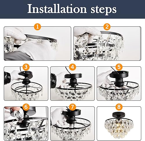 Miniatura 5 de YYJLX Candelabro de cristal, moderna lámpara de techo semiempotrada pequeña de bronce aceitado, mini lámpara de techo E26 para pasillo, dormitorio,