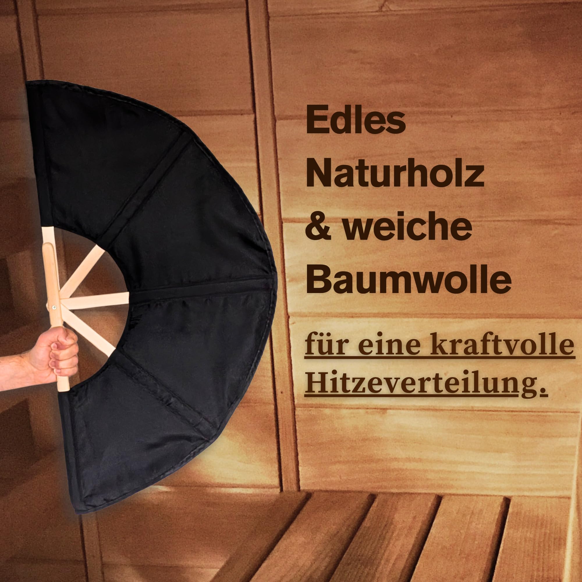 Sauna Fächer aus Naturholz & Baumwolle | Edler Saunawedel für Aufguss & optimale Hitzeverteilung | Handfächer für Wellness & Spa | Hochwertiges Sauna Zubehör