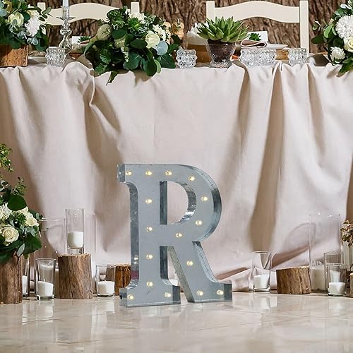 Efavormart - Letras de luces de marquesina de metal vintage de 2 pies inalámbricas con 16 LED blanco cálido - R Efavormart - Letras de luces de marquesina de metal vintage de 2 pies inalámbricas con 16 LED blanco cálido - R