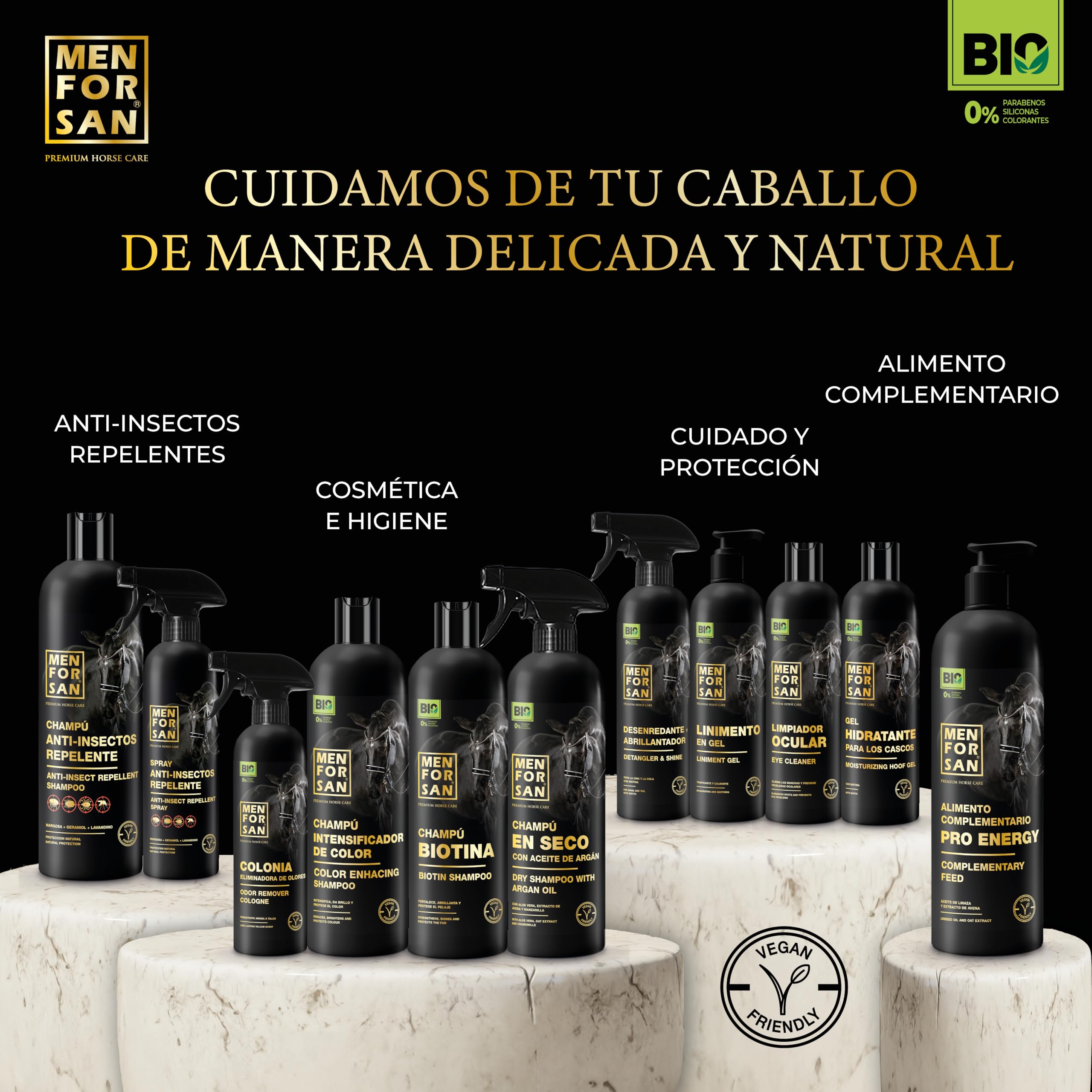 MENFORSAN Spray repelente de insectos para caballos, 500ml | con Margosa, geraniol y lavandino | Bio, 100% Natural