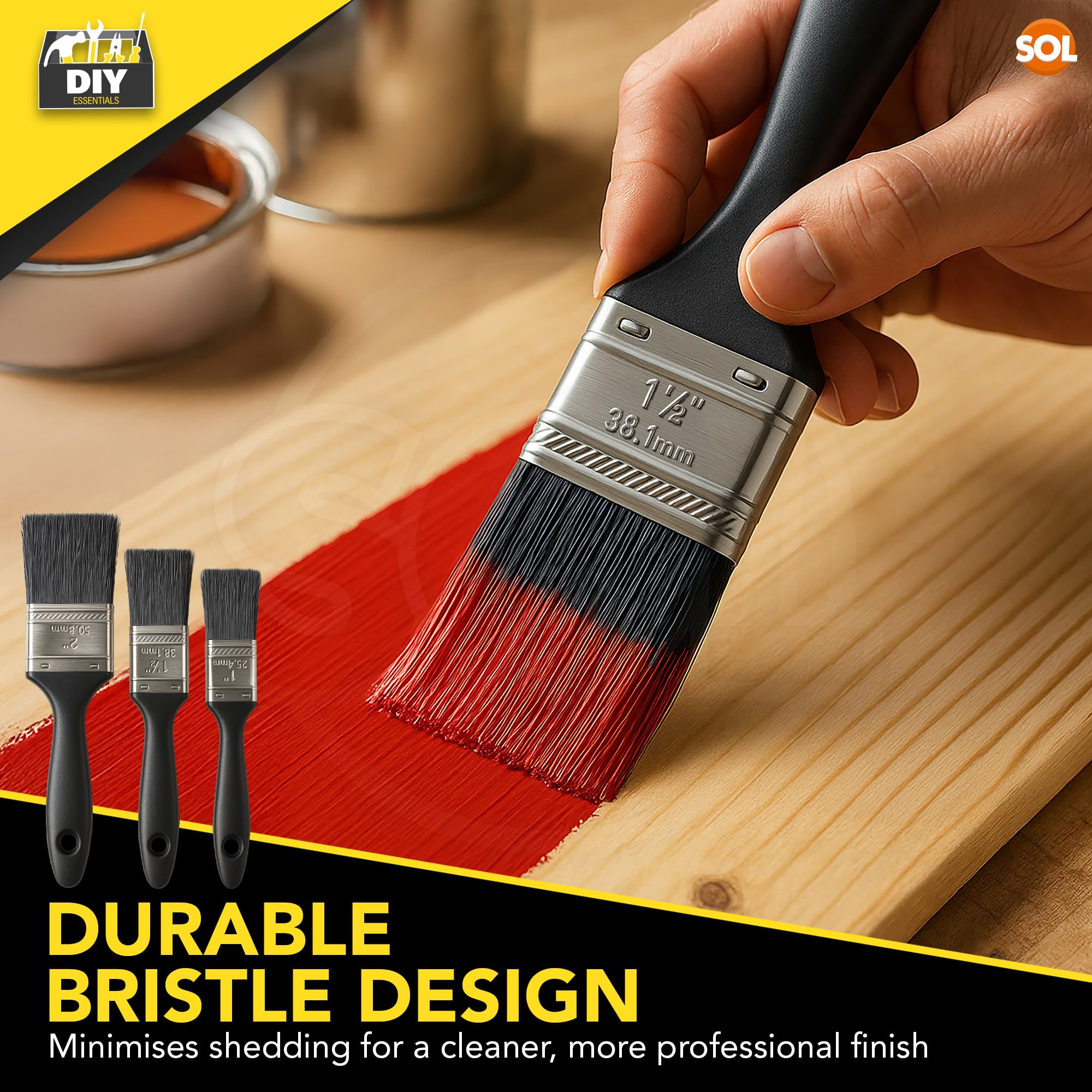 6 Stück Pinsel-Set | 2,5 cm, 3,8 cm, 5,1 cm Pinsel | Glanzpinsel | Pinsel Dekorieren Set | Pinsel für Holz | Möbelpinsel | Lackpinsel mit SOL Notebook