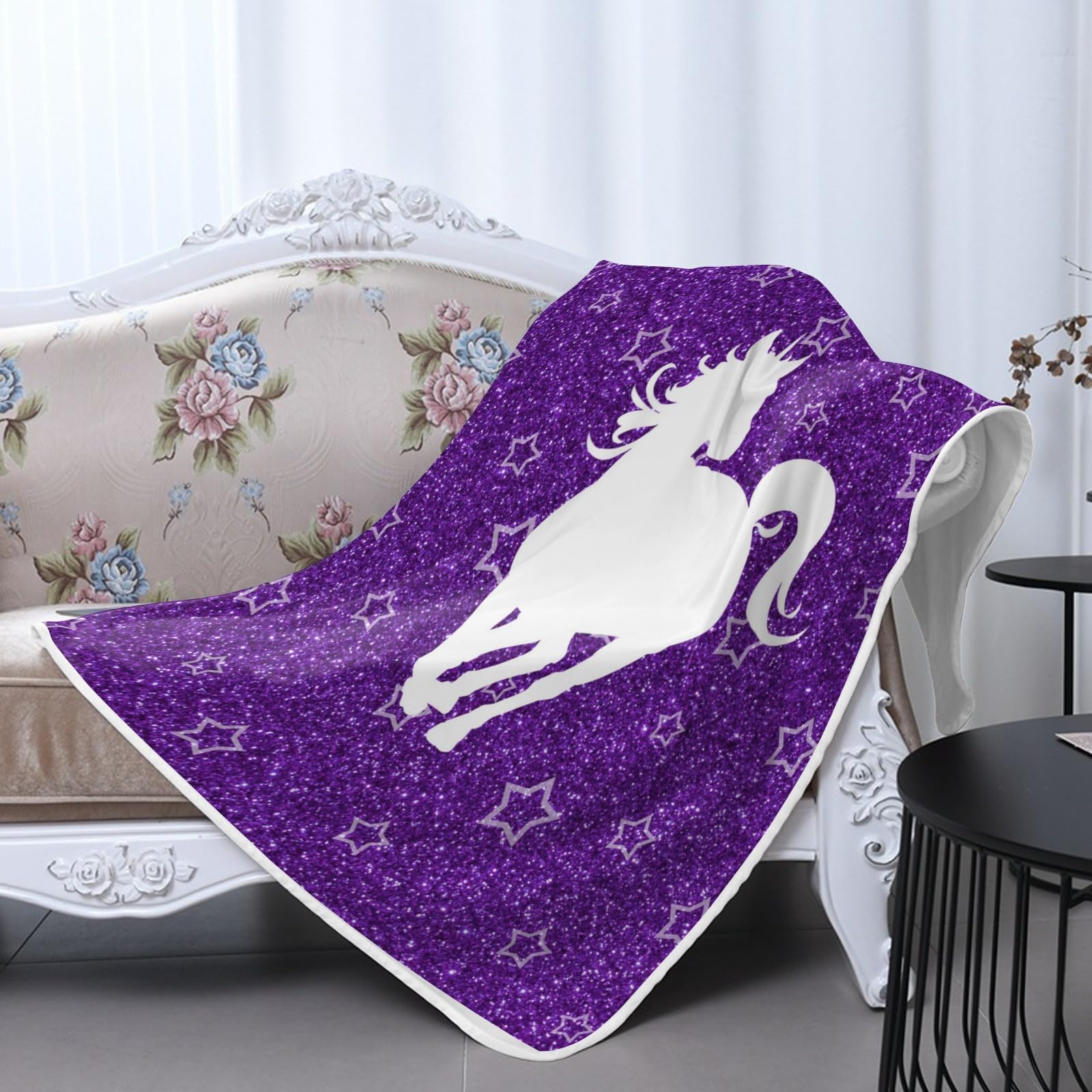 GoTussWO Custom Unicorn Silhouette Purple Glitter lanket That Stays Cool All Night, Cooling Bedding for Hot Sleepers,30x40Inch