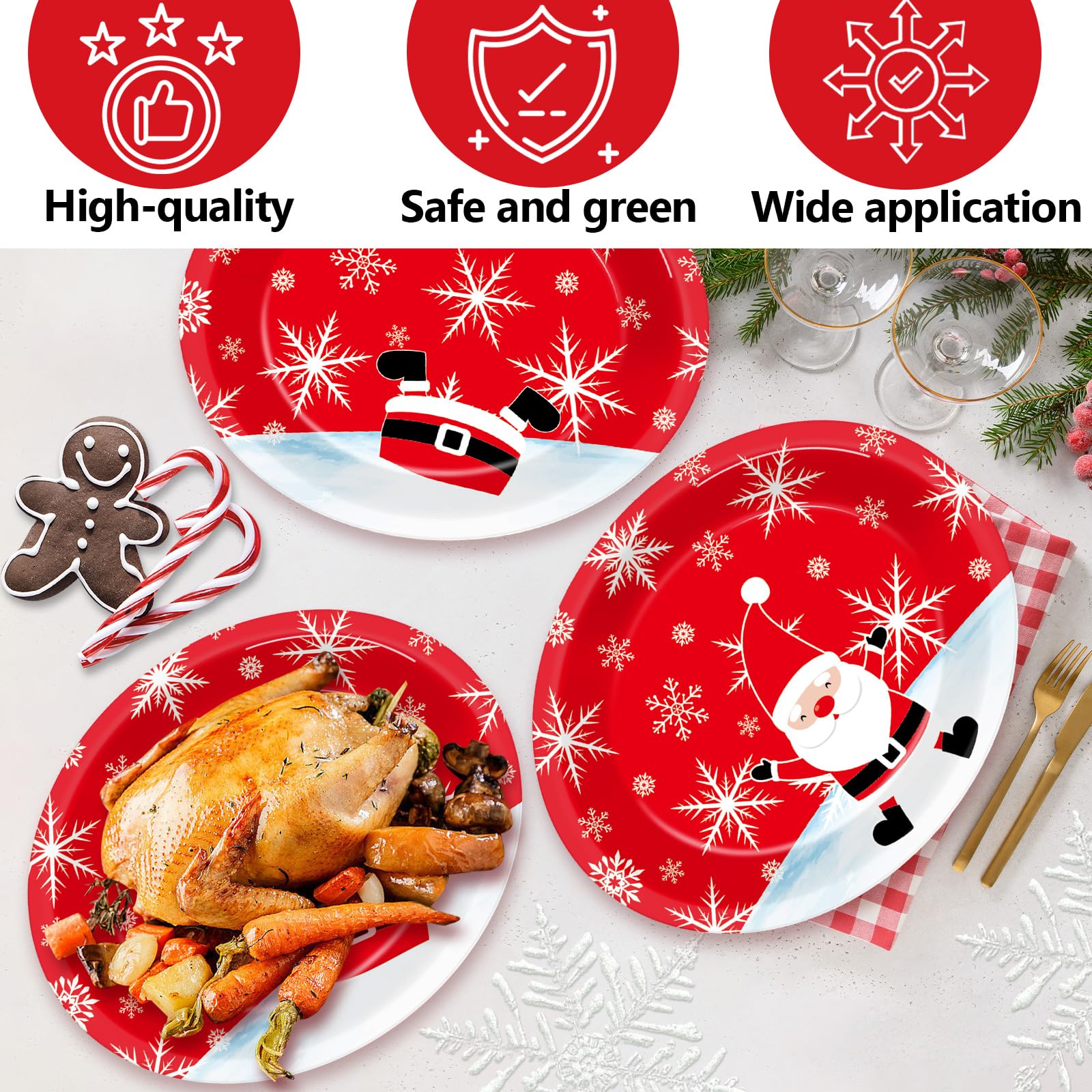 Qyeahkj 50 platos de papel ovalados de Navidad, desechables, resistentes, para Navidad, invierno, copos de nieve, suministros de decoración para fiestas de Navidad, cenas, barbacoas, reuniones,
