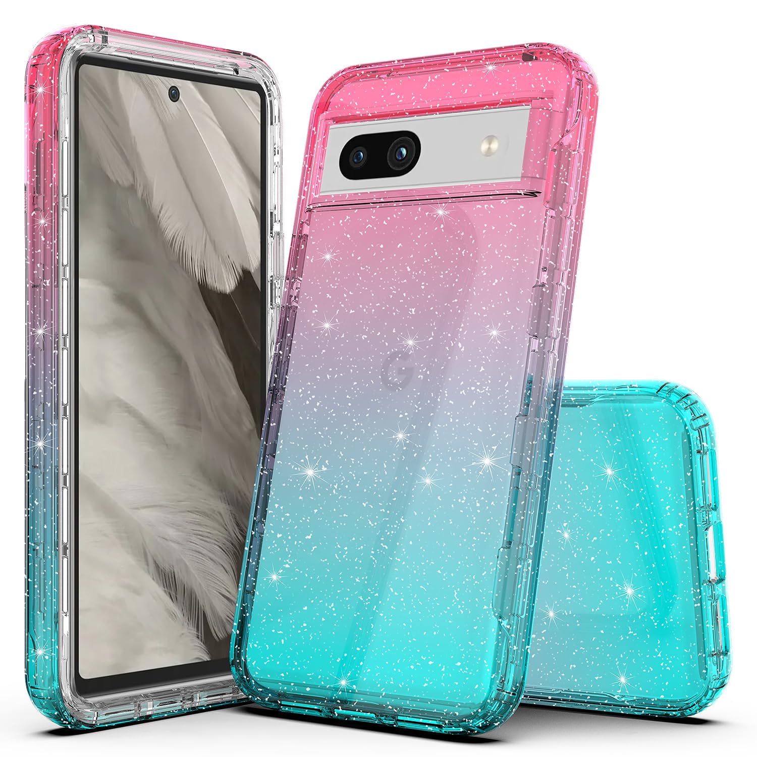Rosebono Compatible with Google Pixel 8A Case, Hybrid Glitter Sparkle Transparent Colorful Gradient TPU Skin Cover Protection Case for Google Pixel 8A