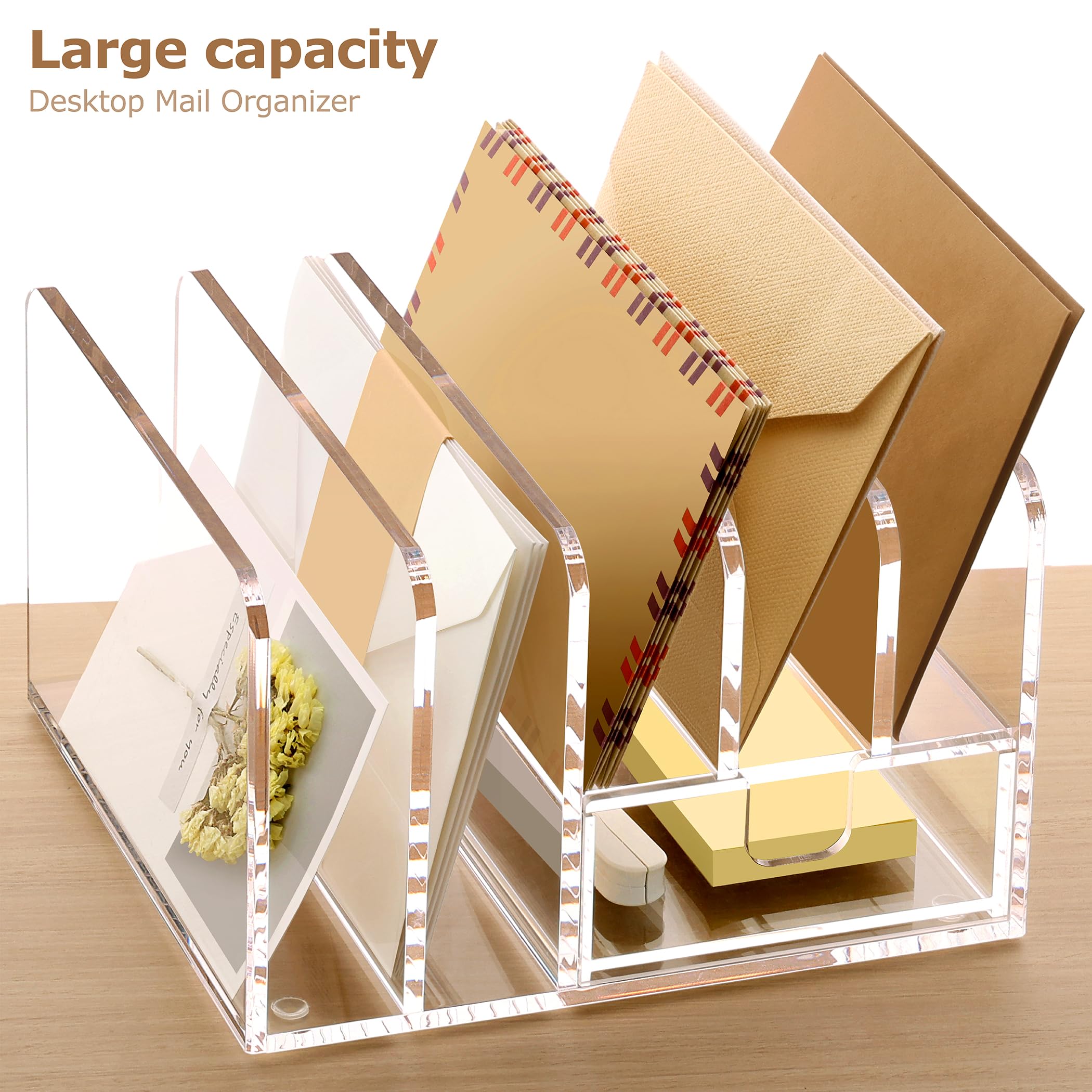 SANRUI Acrylic Mail Sorter Desktop Organizer Holder With Drawer, 5