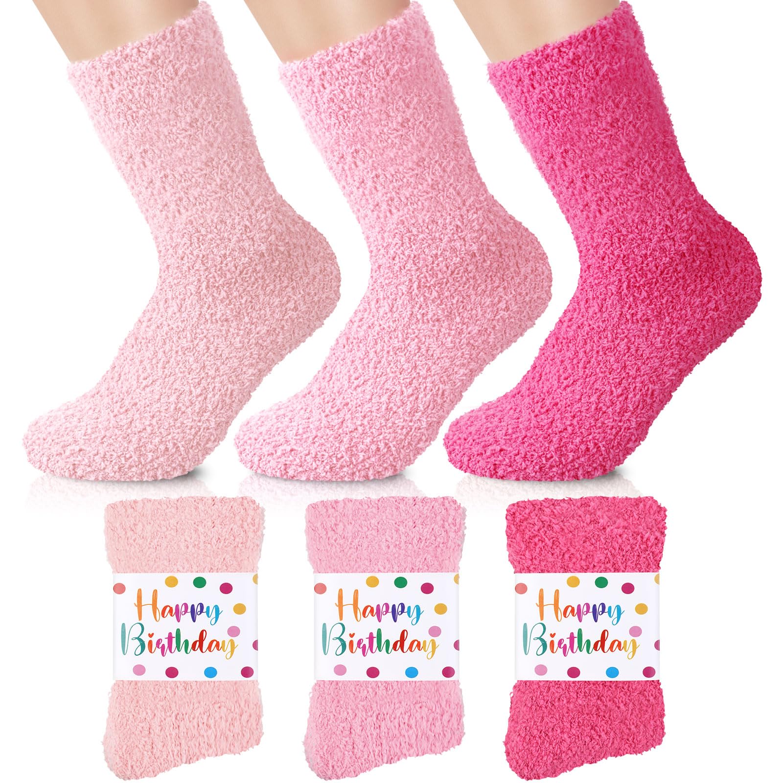 3 Pairs Fuzzy Socks for Women Happy Birthday Socks Valentines Gifts Soft Fluffy Cozy No Shed Warm Slipper Sock
