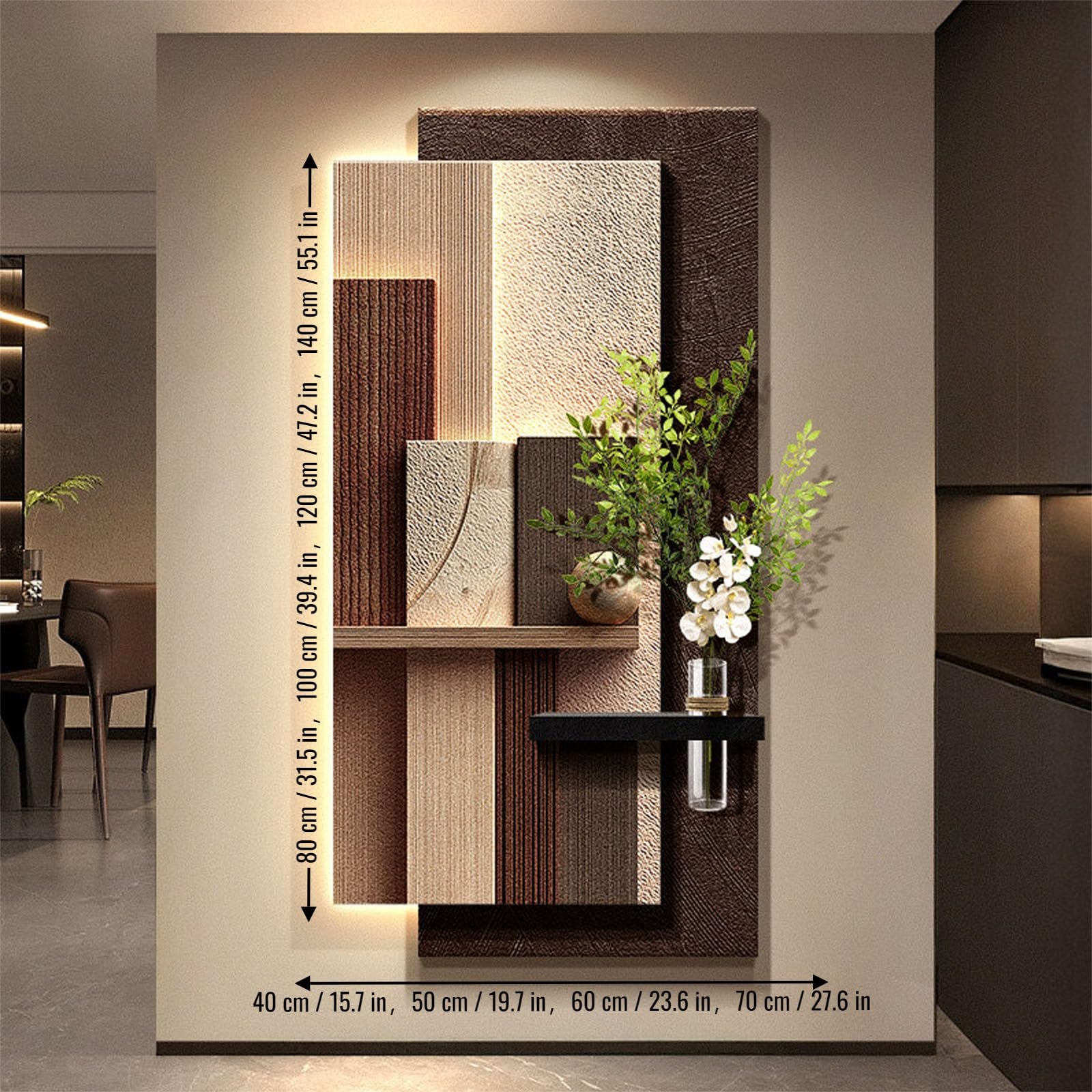MDEUFYWEGB Decorazione da parete 3D a LED, moderno murale effetto arenaria, opera d'arte luminosa da appendere, complemento d'arredo per soggiorno e ingresso.(D,80 * 40cm/31.5 * 15.7in)