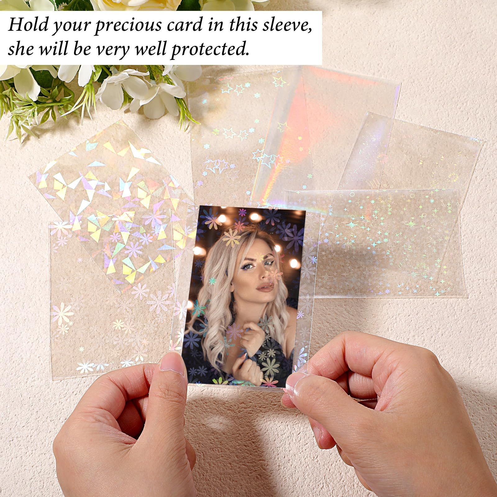 YBEATY 300 Pcs Photocard Sleeves Laser Flashing Photo Card Sleeves Heart Star Glass Rainbow Transparent Cards Protector for Photo Baseball Game Card Protective - Image 3