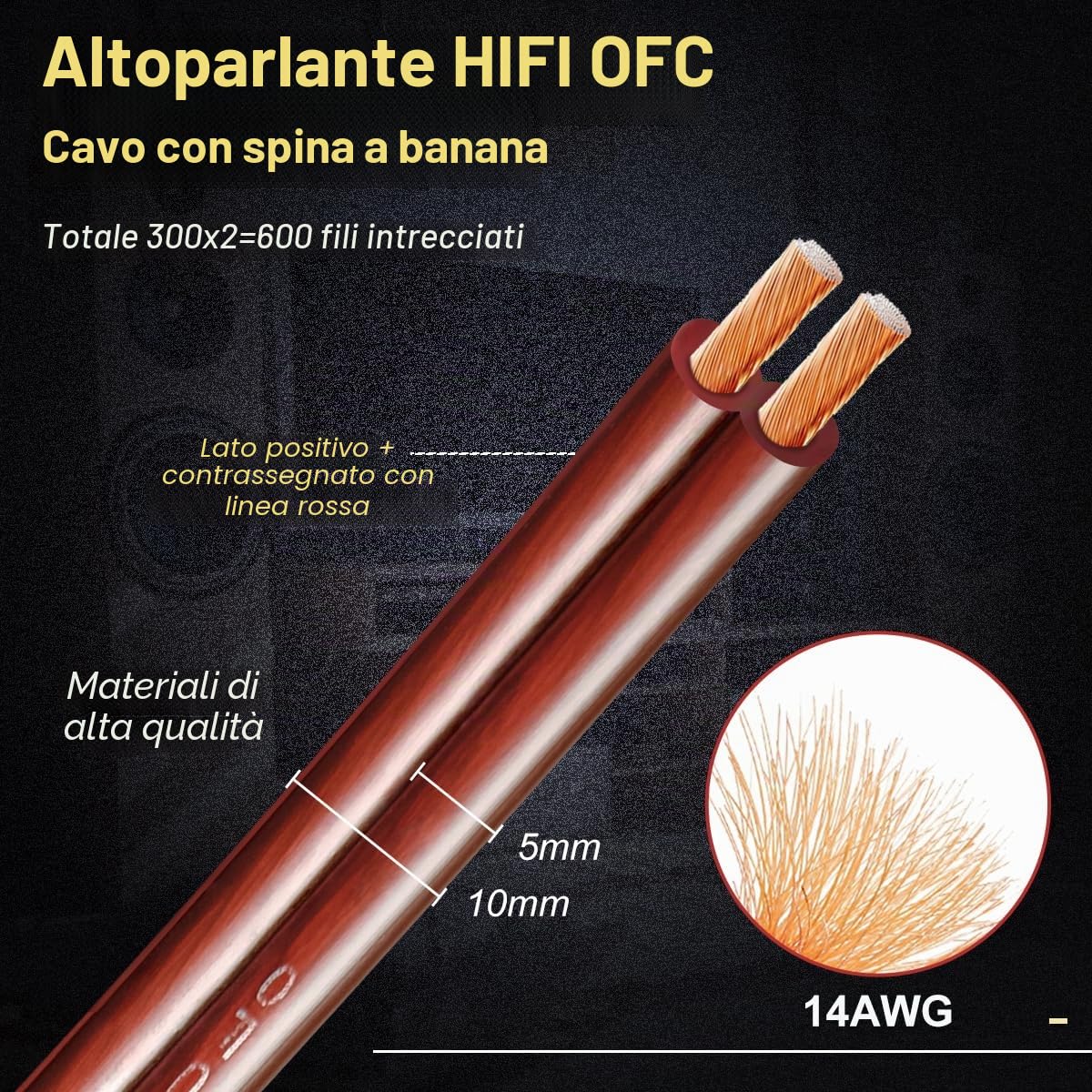 UCINNOVATE Confezione da 2 cavi per altoparlanti da 14 AWG con connettori a banana, HiFi OFC 3 m/9,8 FT cavi per altoparlanti con connettori a banana ad angolo retto placcati in oro per cavo audio per