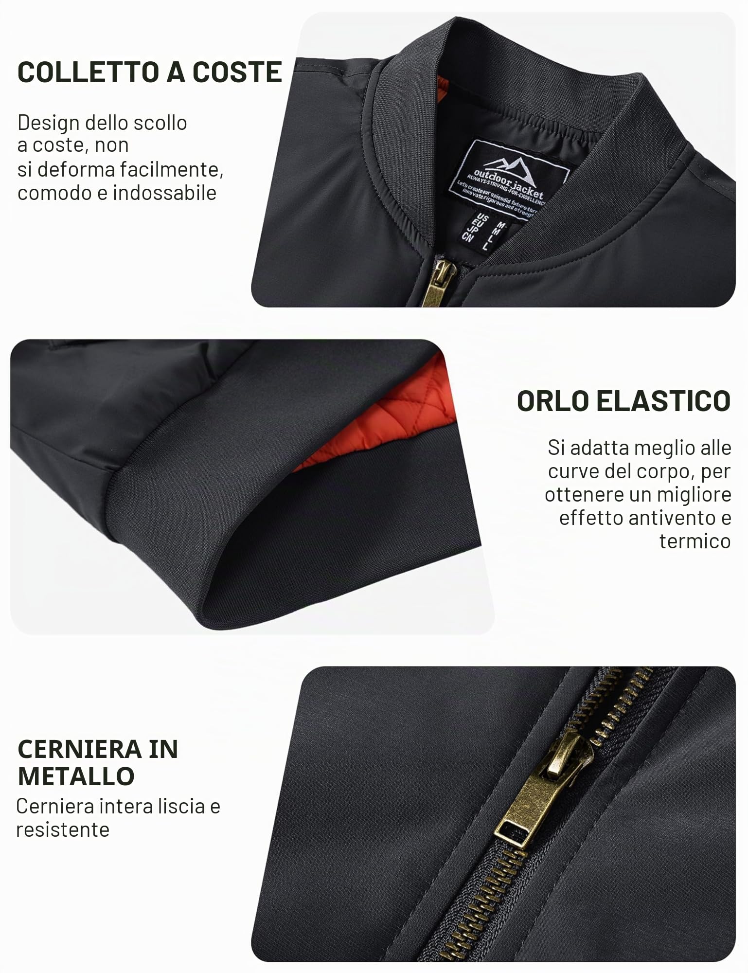 TACVASEN Uomo Giubbotto bomber Jacket Autunnale Calda Sportiva Tempo Libero Casual
