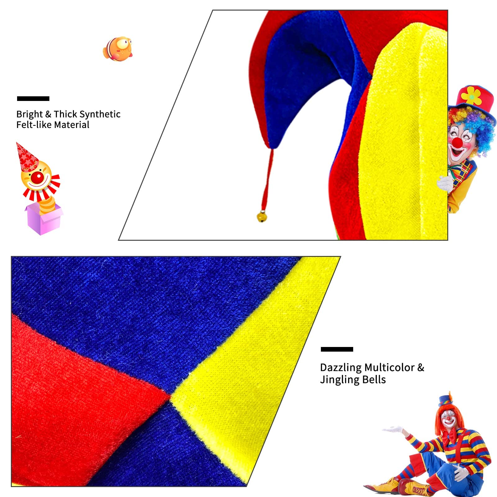 Halloween Carnival Rainbow Clown Hat with Bells - Funny Costume Accessory, Ideal for Cosplay & Masquerade Balls - Image 3