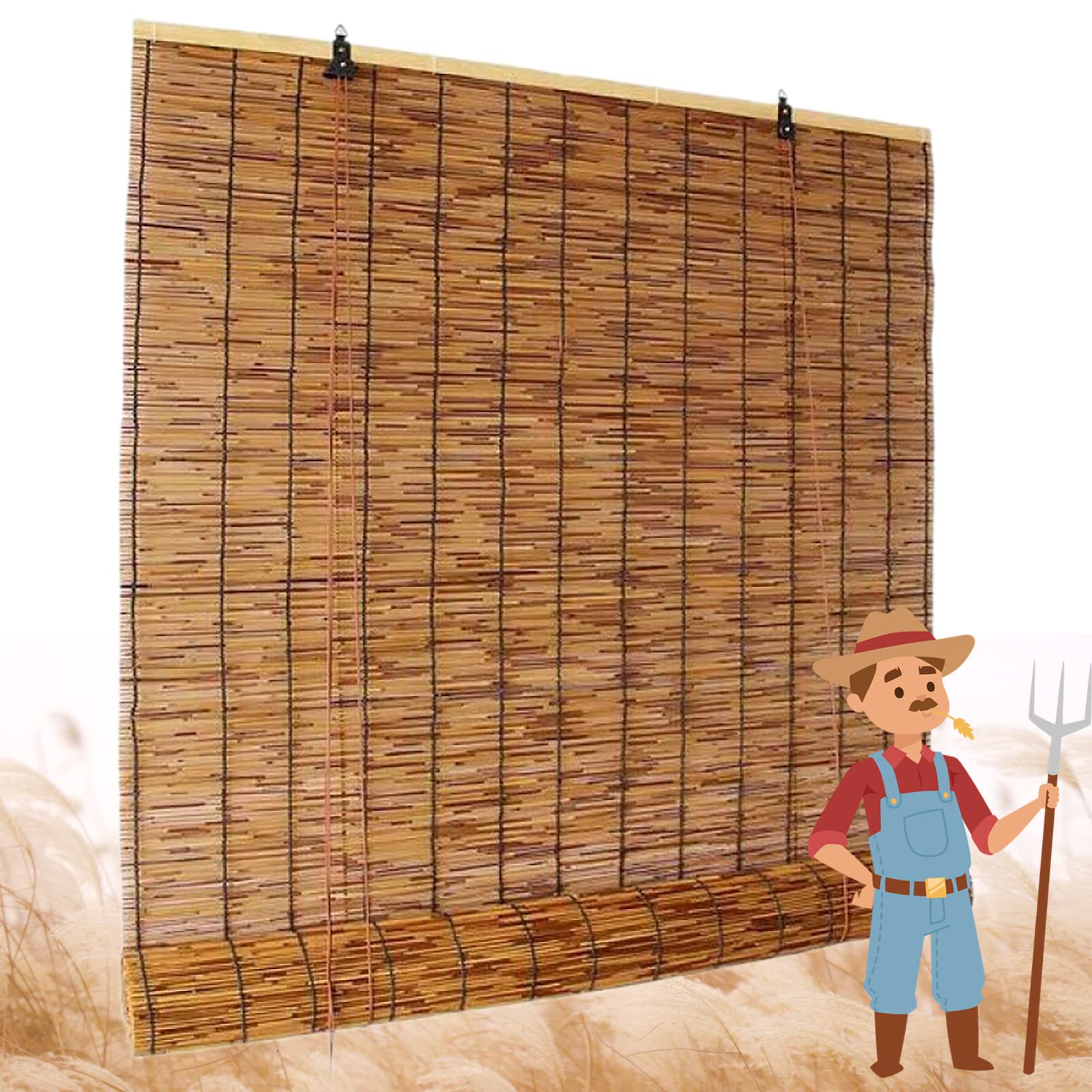 Natural Bamboo Blinds, Outdoor Bamboo Shades, Bamboo Blinds for Outdoor Patio, Bamboo Roll Up Blinds with Lift, Sun Protection, Breathable, Easy Installation-130×150cm/51×59in(WxH)