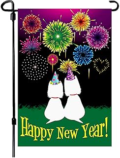 Best W&X New Years Flag,Happy New Year Garden Flag 12.5x18 Inch Double Sided Printing 2 Layer Burlap Valentine Flags for New Year Decoration Review 