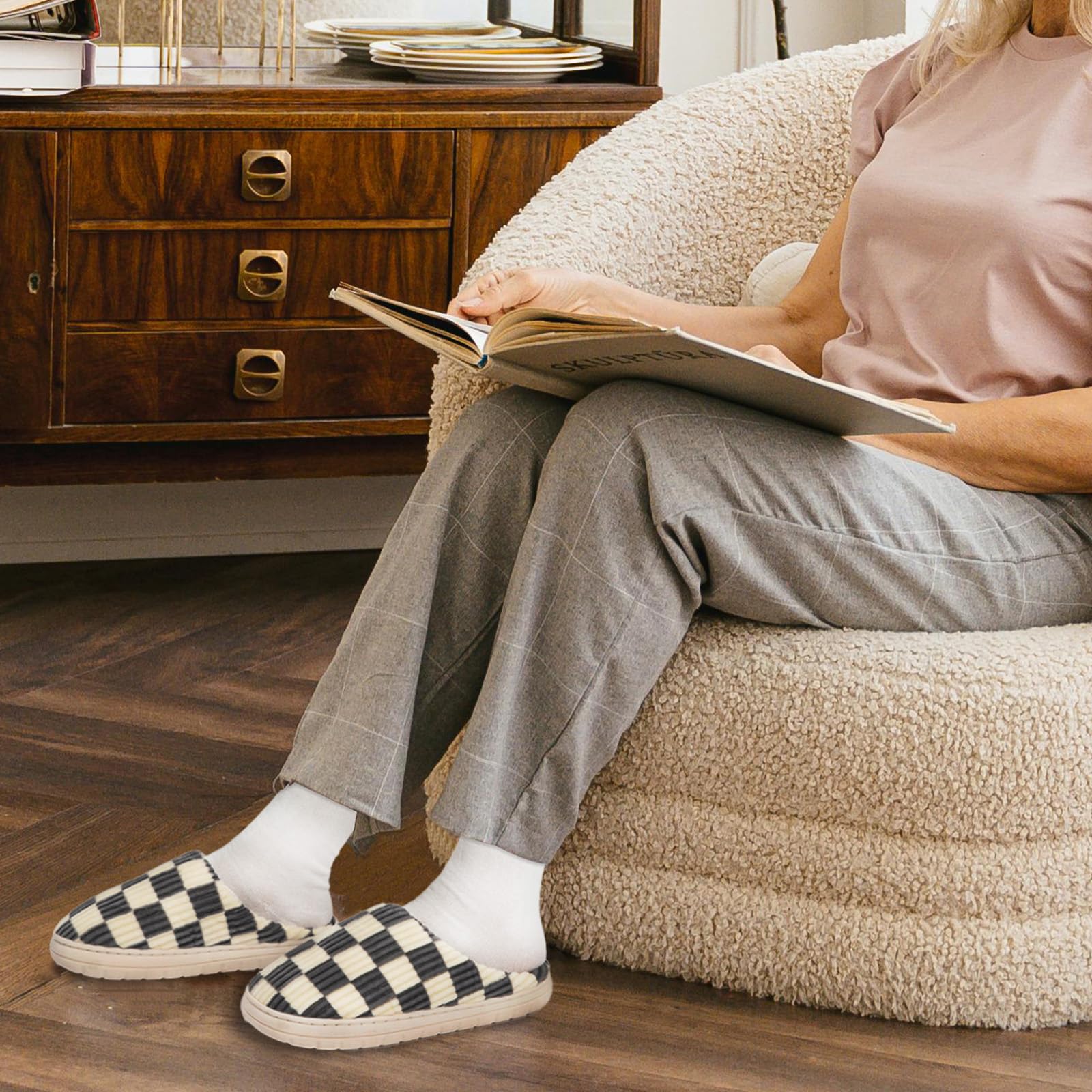 Waysoland Pantofole Donna Uomo Invernali,Ciabatte Donna Uomo Invernali Fuzzy Memory Foam Scivolare su Suola antispuggente Camera da letto Pantofole soffici Interno Esterno