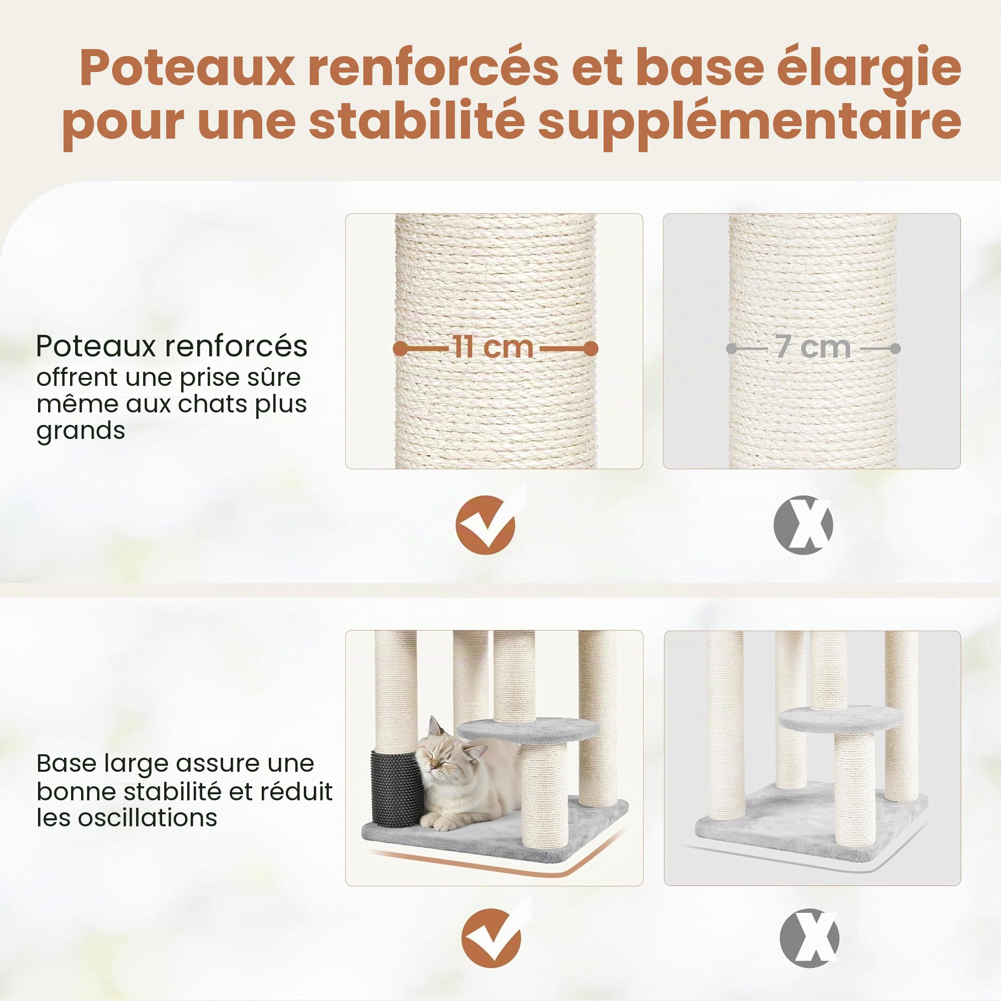 Yaheetech Grand Arbre à Chat avec Griffoirs, Niche, Paniers, Perchoir, Jouets Brosse pour Chat 25 KG, 56×56×160 cm, Poteaux en Sisal 11 cm Ø, Tour de Jeux Solide pour Les Maine Coons Gris Clair/Beige