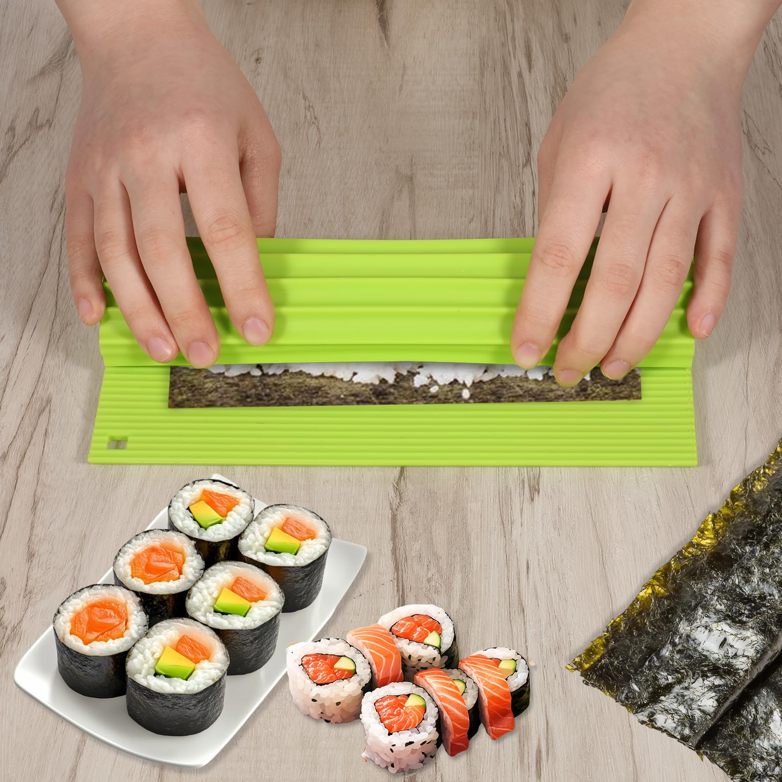 Zestaw do robienia sushi, silikonowa mata do sushi, dla początkujących, sushi, dla dzieci, nieprzywierająca, wielokrotnego użytku, mata do sushi, 20 x 18 cm