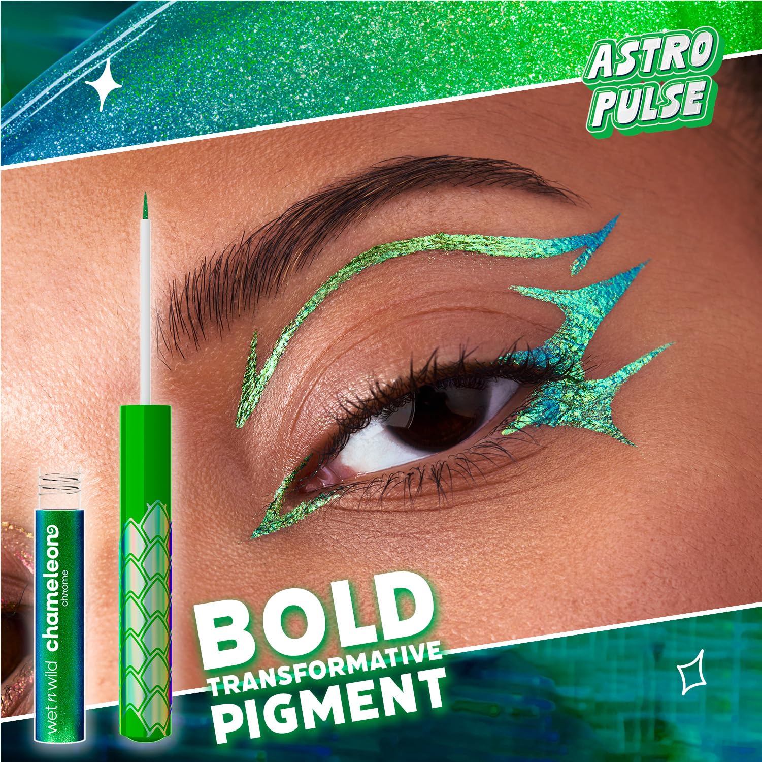Wet N Wild, Chameleon Chrome Eyeliner w Płynie, z Kolorowymi Pigmentami Odbijającymi Światło i Precyzyjną Końcówką Pędzelka dla Wszechstronnych Stylizacji, Łatwa Aplikacja, Astro Pulse