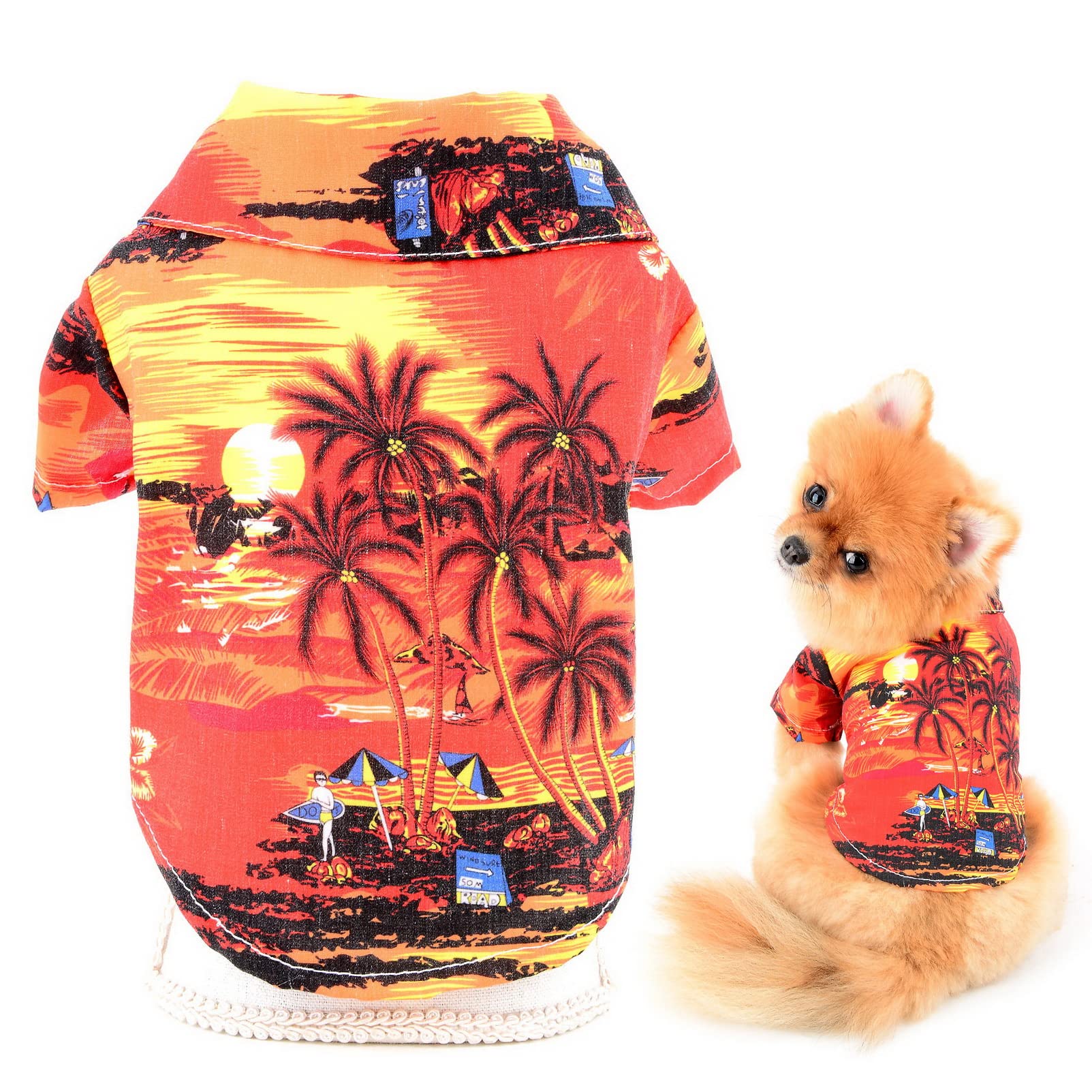 SMALLLEE_LUCKY_STORE Pet Summer Clothes Puppy Hawaii Shirt T-shirt Tee for Small Medium Dog Cat Boys Pool Party Beach Holiday Wear Yorkie Chihuahua Apparel,Red,XL