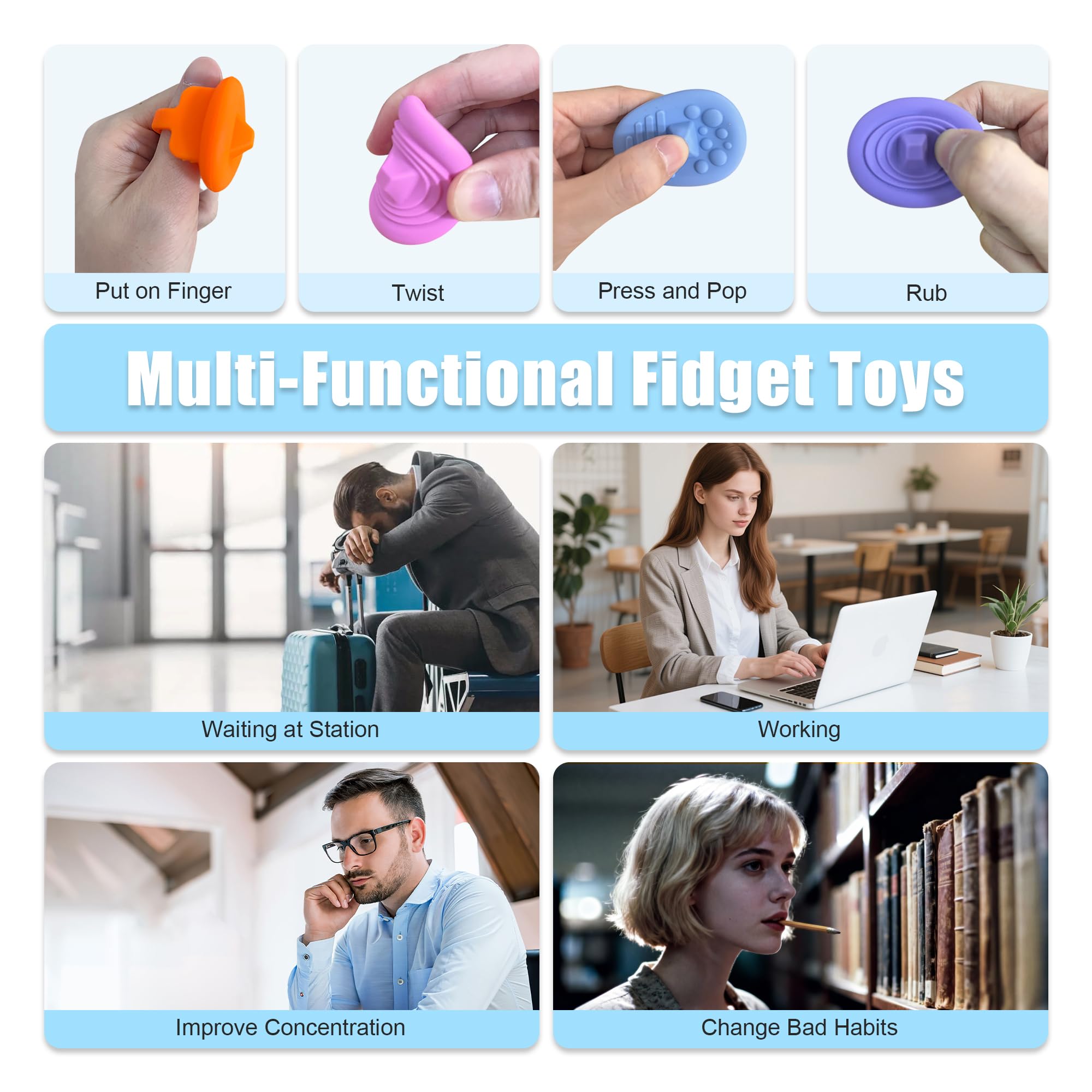 Kit di messa a fuoco ADHD, include timer visivo, planner giornaliero, giocattoli fidget e carte motivazionali, gestione del tempo per uomini e donne, migliora la concentrazione, la