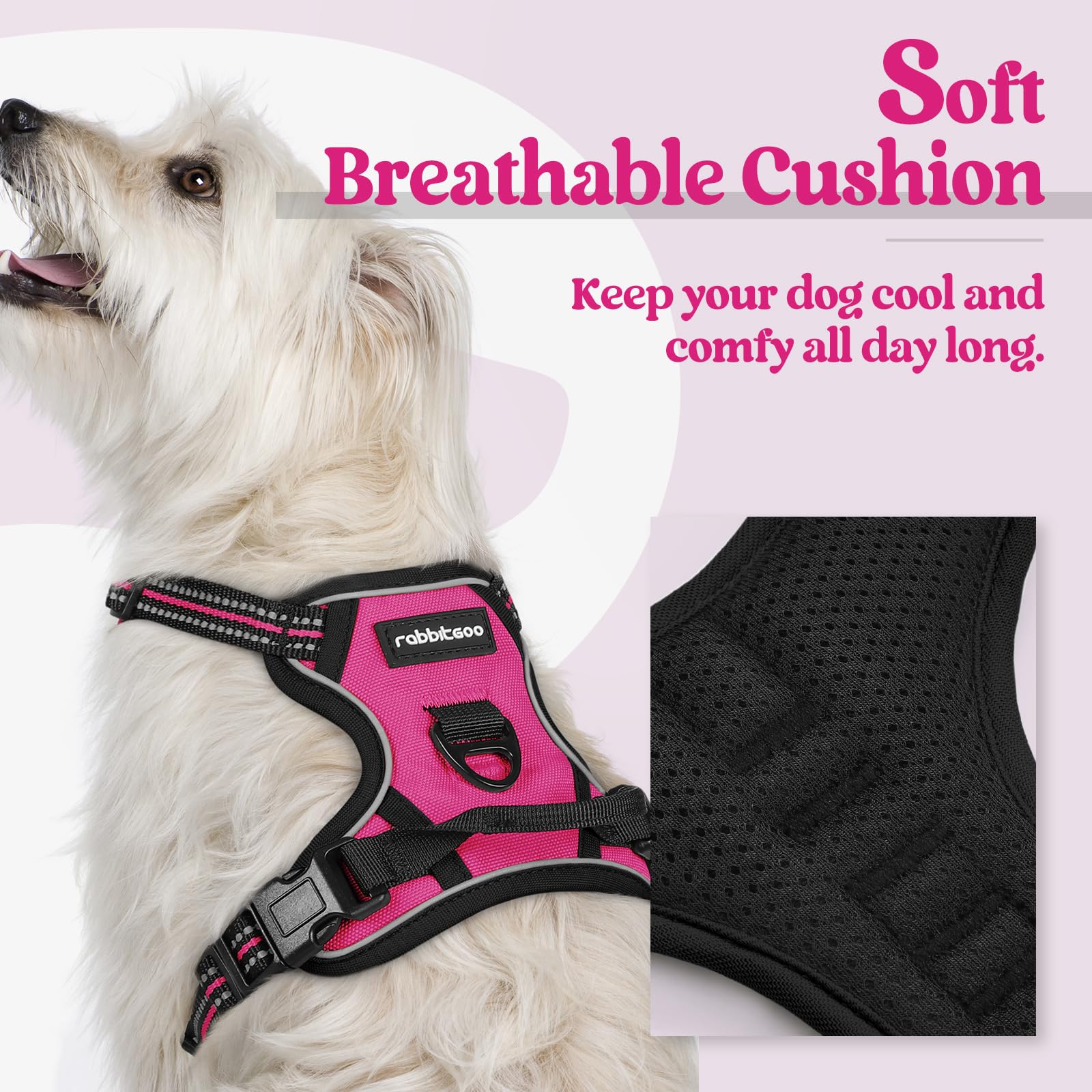 rabbitgoo Pettorina Cane Taglia Piccola, Pettorina Cane ad h Regolabile con 2 Ganci in Metallo, Imbracatura per Cani Anti Tiro Riflettente, Imbracatura Traspirante per Addestramento, Rosa Rosso, XS