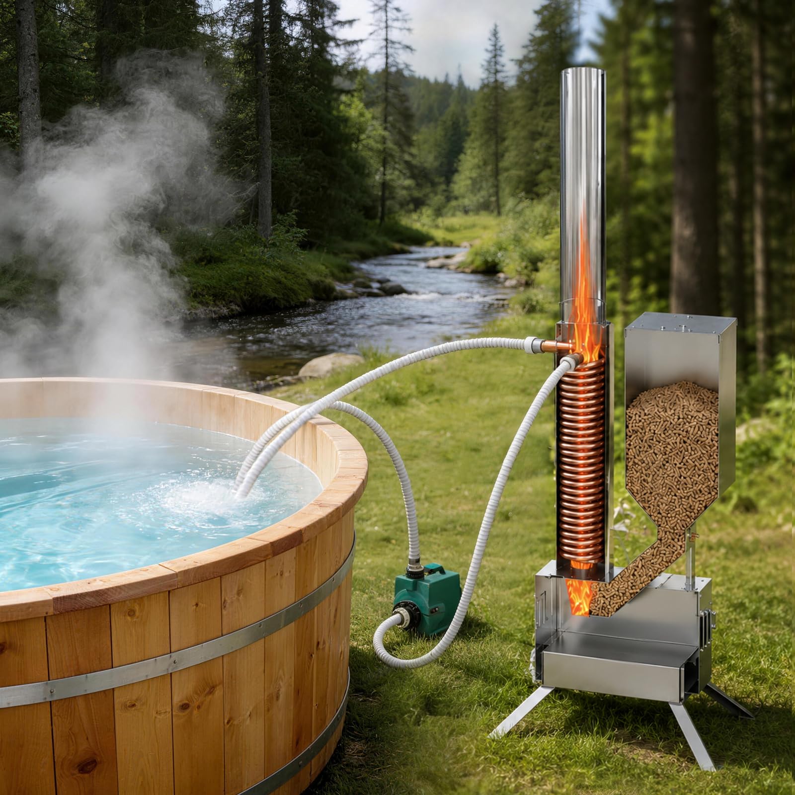 ECO POOLTECH - Riscaldamento per piscina in legno, per esterni, colore verde