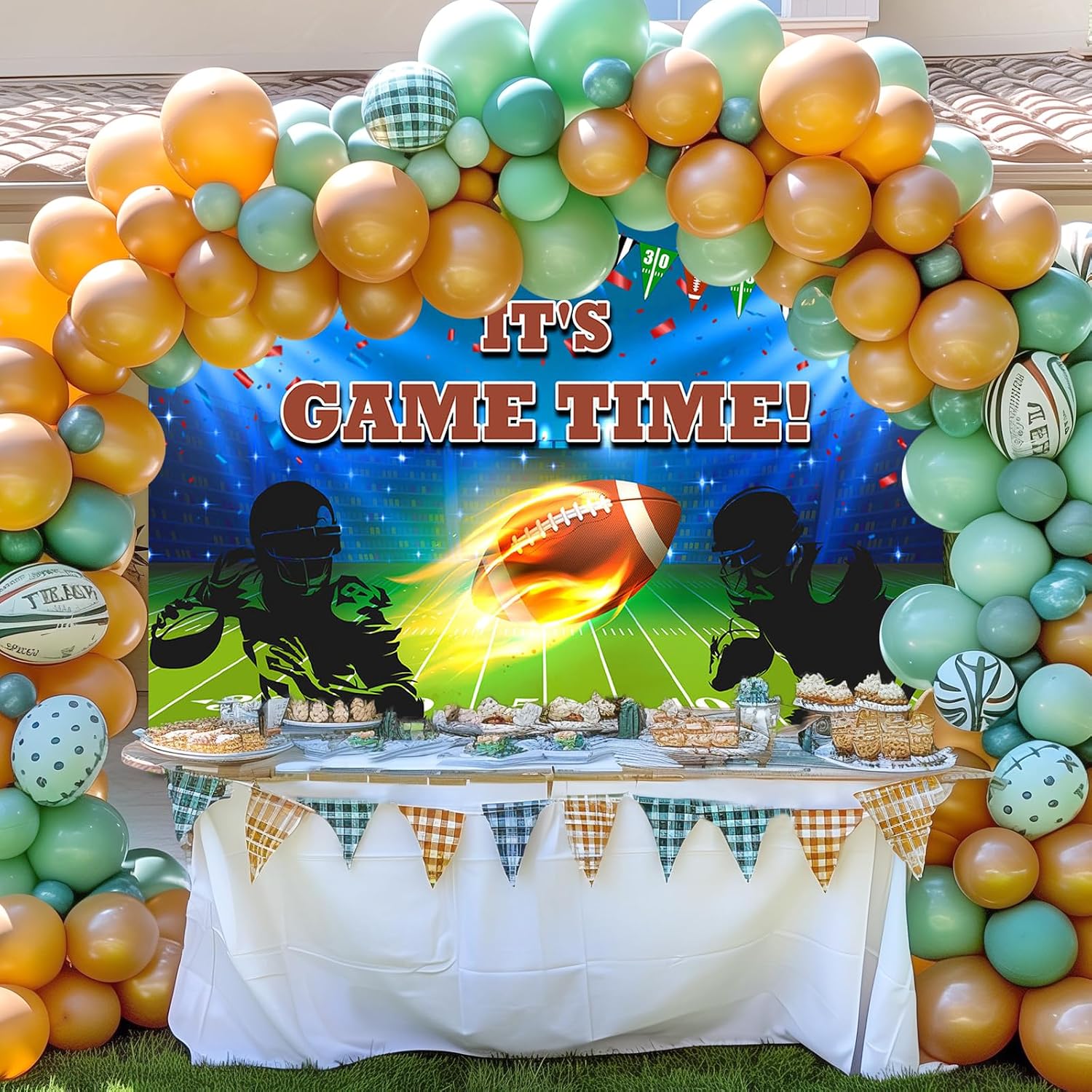 Avezano Football Backdrop It's Game Time Sports Birthday Party Decorations Football Theme Baby Shower Party Background (7x5ft, 83x59inch)