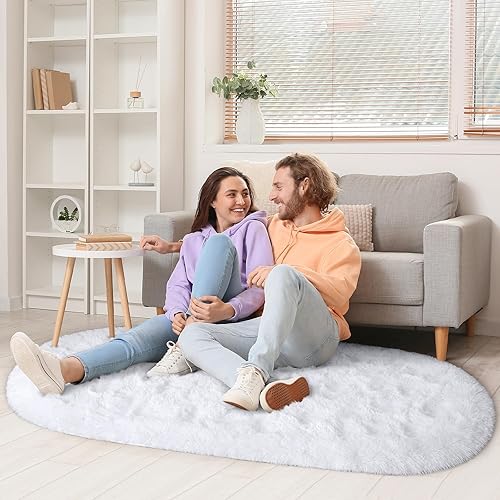 Miniatura 269 de LOCHAS Alfombra esponjosa para dormitorio, 2.6 x 5.3 pies, alfombra lanuda para dormitorio, mesita de noche, alfombra ovalada suave para sala