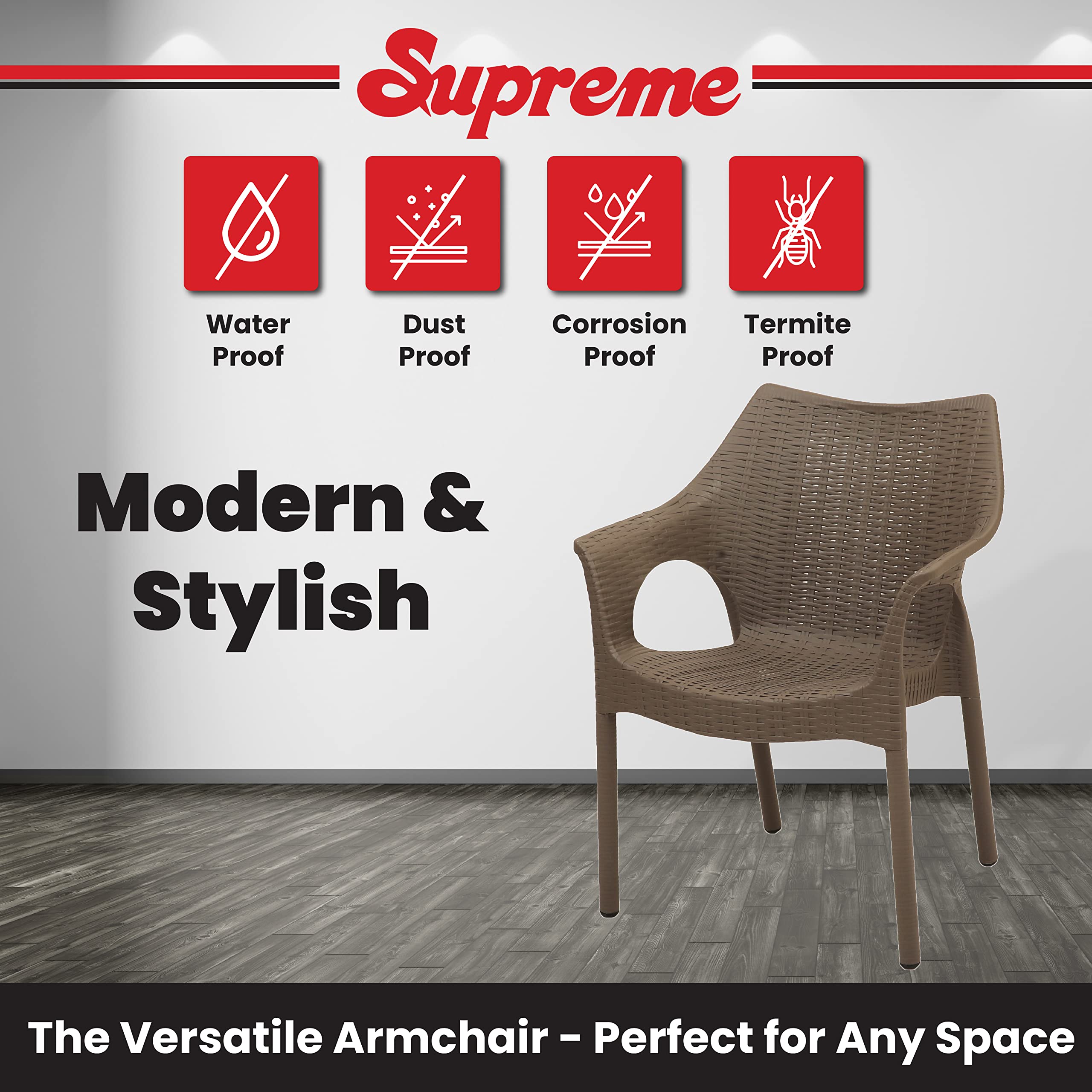 Supreme chairs Cambridge Heavy Plastic Chair | Oversized Arm Chair for Garden and Outdoor | 250Kg Weight Bearing Capacity | 6 Months Warranty (Wenge) | Set of 2 Chairs 2