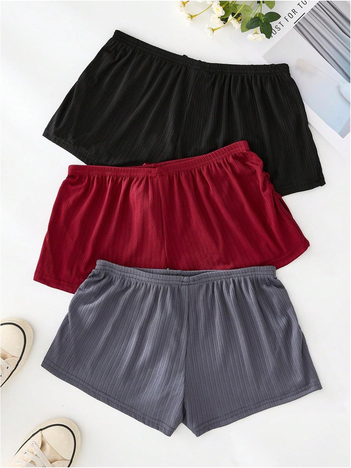 GORGLITTER Women's 3 Piece Sleep Pajama Shorts Micro Mini Low Waist Side Slit Cute Comfy Sleeping Pj Shorts - Image 2