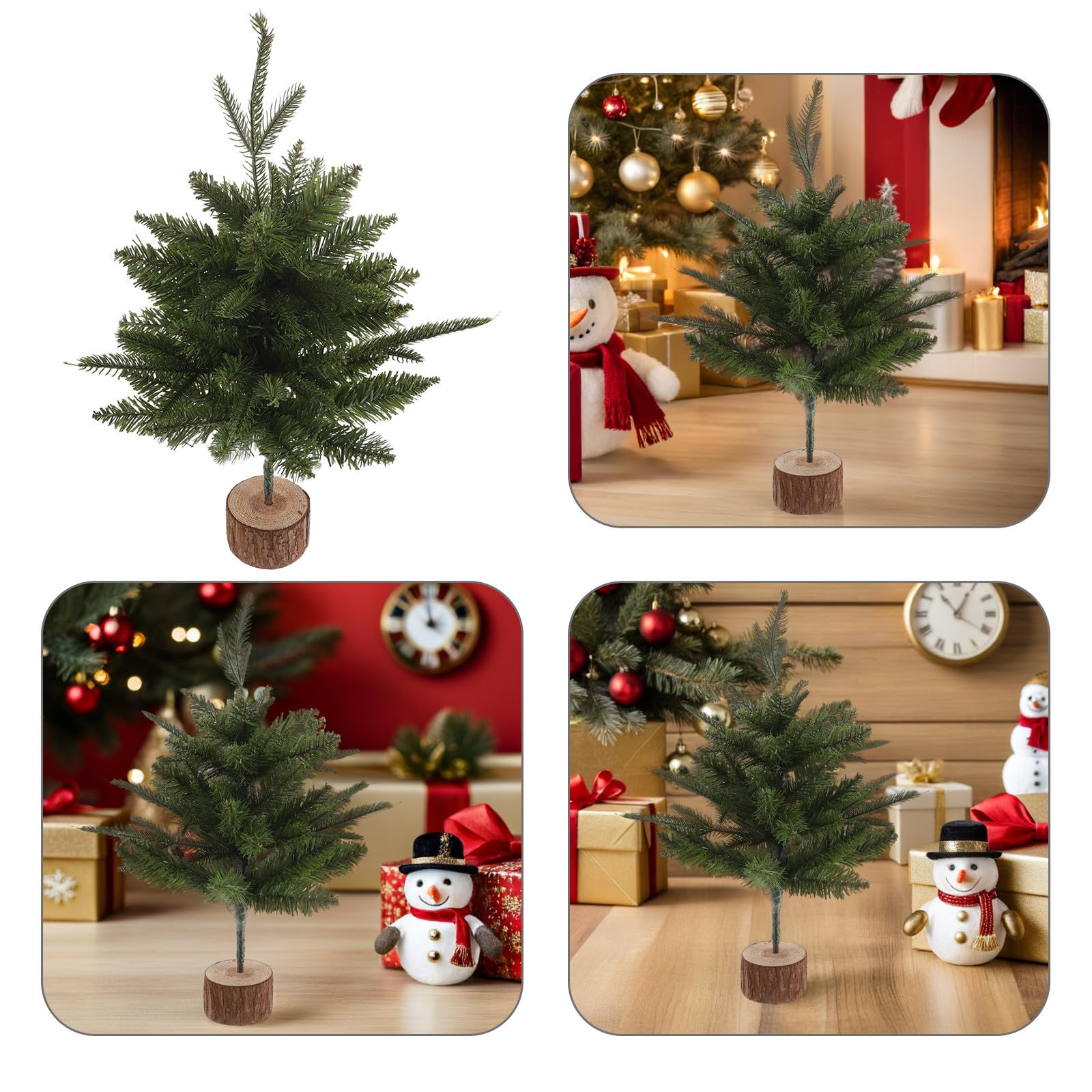 5 Stück Künstlicher Tischweihnachtsbaum 45cm mit Holzsockel für