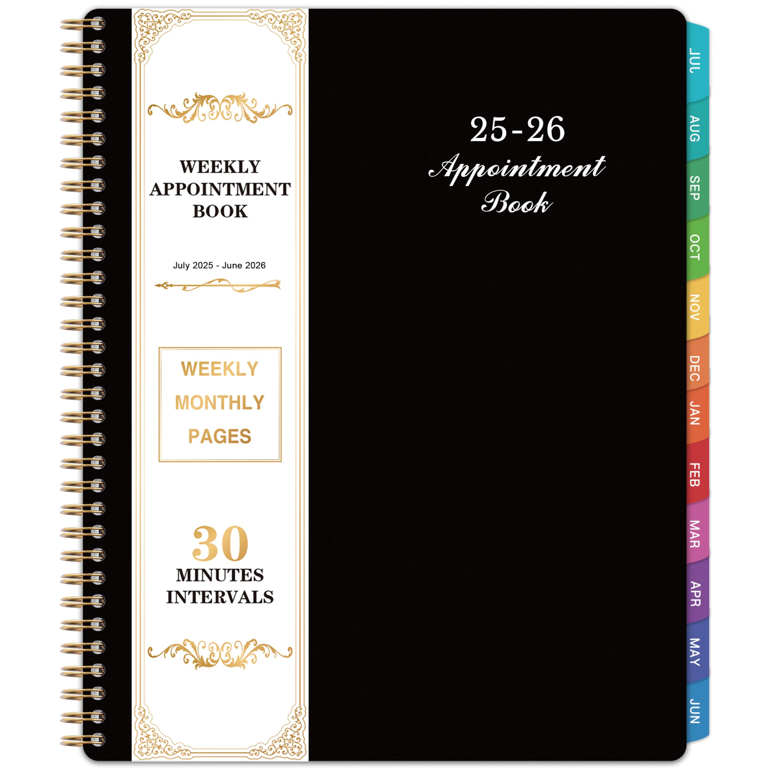 2025-2026 Weekly Appointment Book & Planner - July 2025 - June 2026, 2025-2026 Daily Hourly Planner, 9" x 11", Half Hour (30 Mins) Interval, Colorful Monthly Tabs, Lay-Flat, Inner Pocket