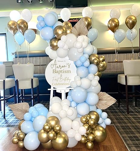 Miniatura 37 de Globos azules y blancos, kit de arco de guirnalda de globos azules y blancos, 102 globos azul pastel y blanco para baby shower, cumpleaños, boda