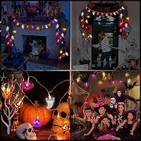 CHMMY Halloween LED Fényfüzér 20 LED-del - Tök, Szellem, Denevér Díszekkel - 2 Világítási Mód, Vízálló, Beltéri-Kültéri Dekoráció 6