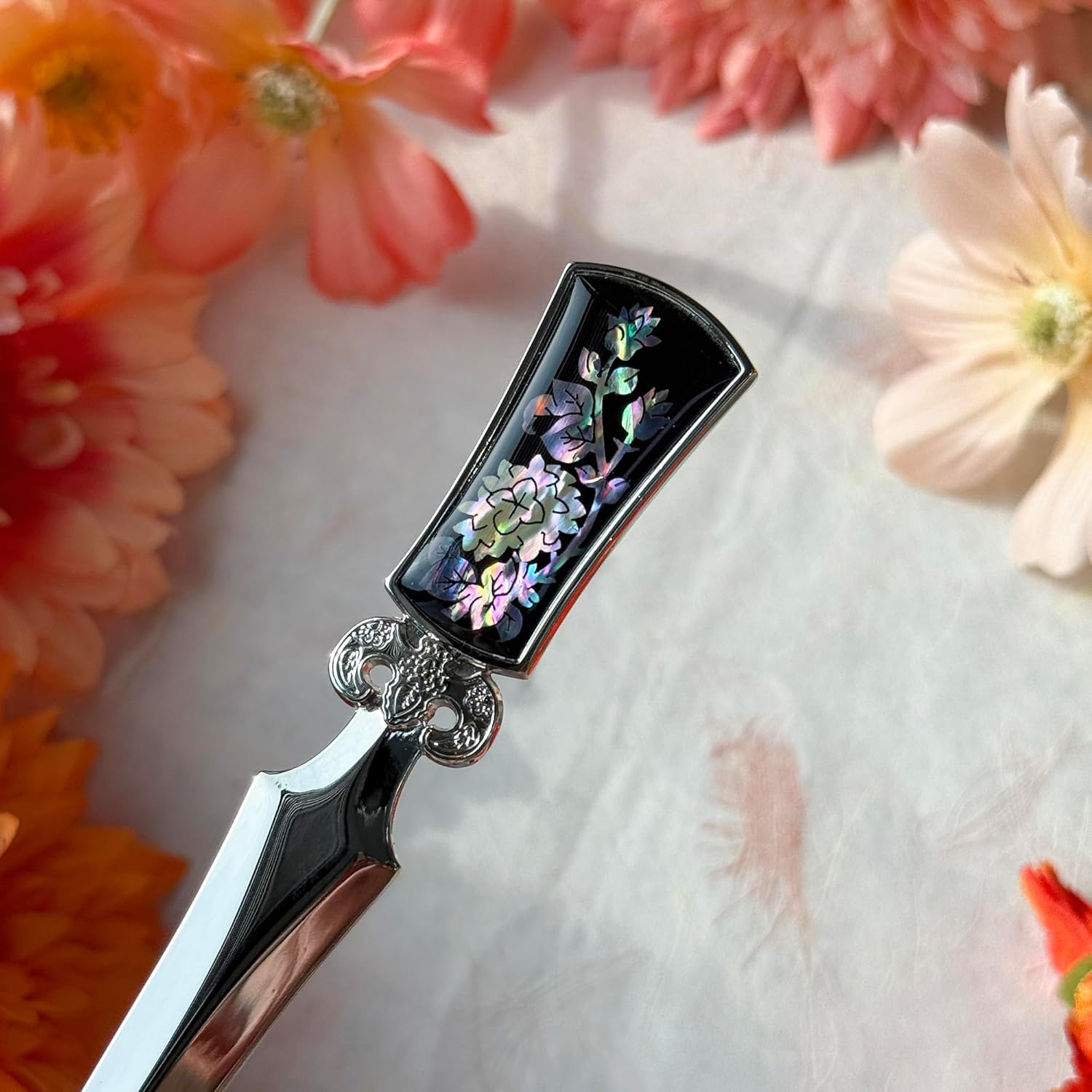 Inlay with Mother of Pearl Metal Steel Office Knife Hand Cutter Blade Envelope Letter Opener (Hydrangea)