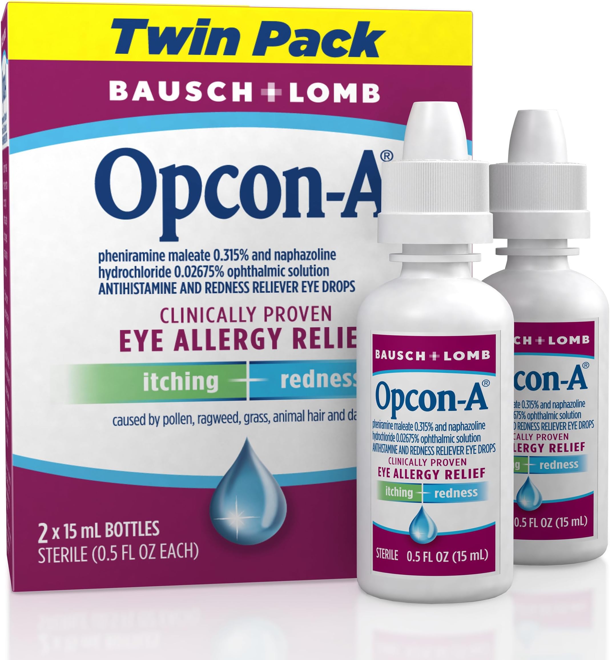 Opcon-A Eye Drops 15 ml, 2 Count