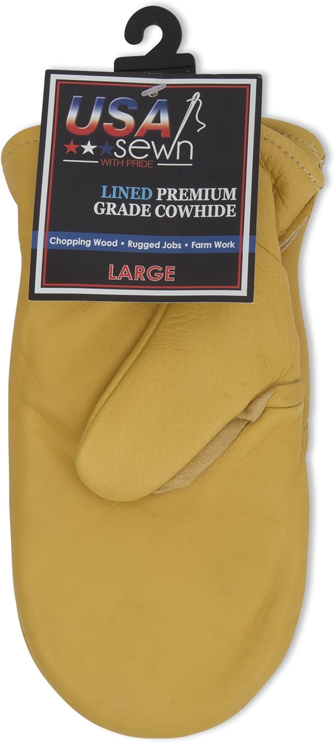 American Made Cowhide Leather Pile Lined Chopper Mitt Gloves , 9200PL, Size: Large