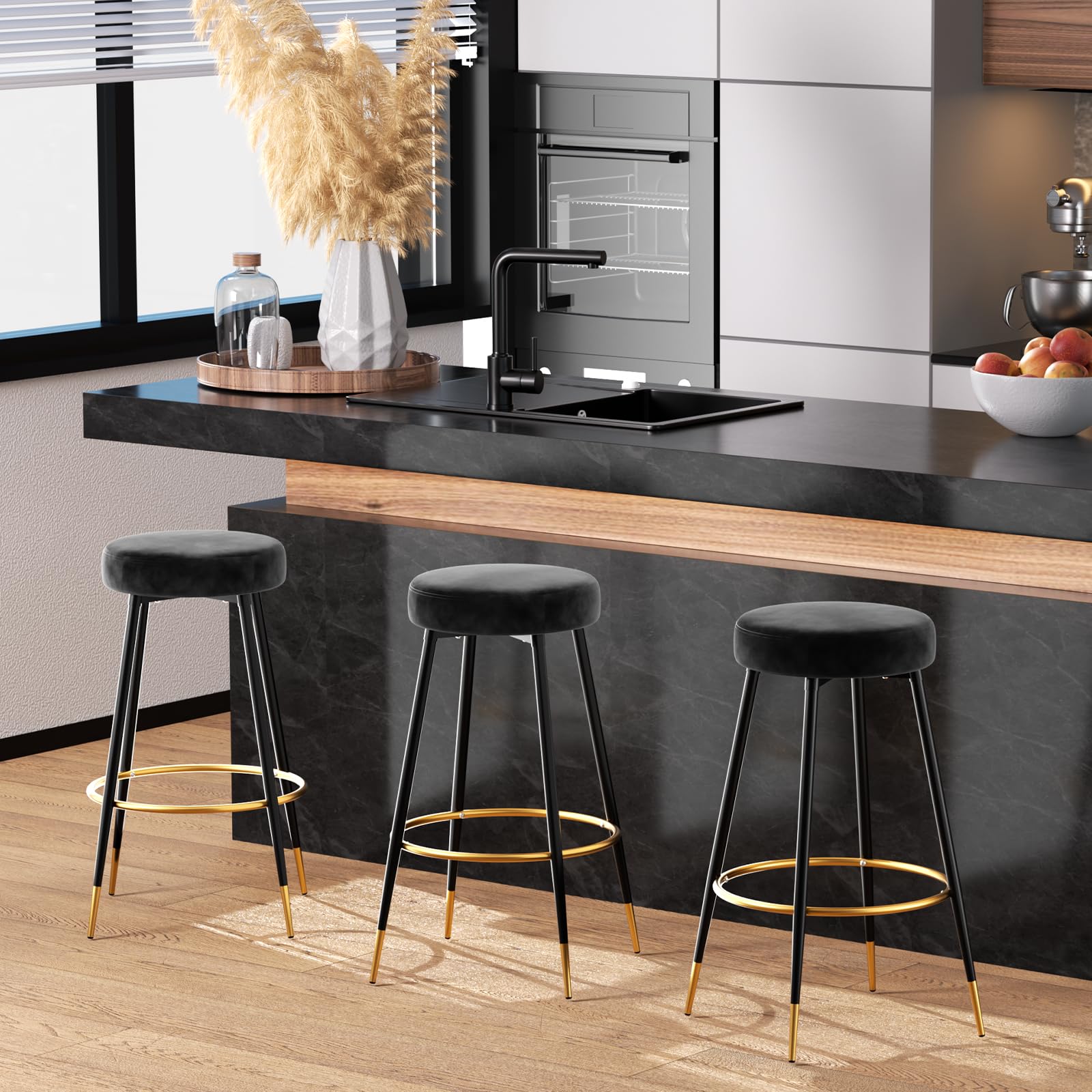 Amazon｜MoNiBloom ブラック バースツール 2個セット モダン ラウンド