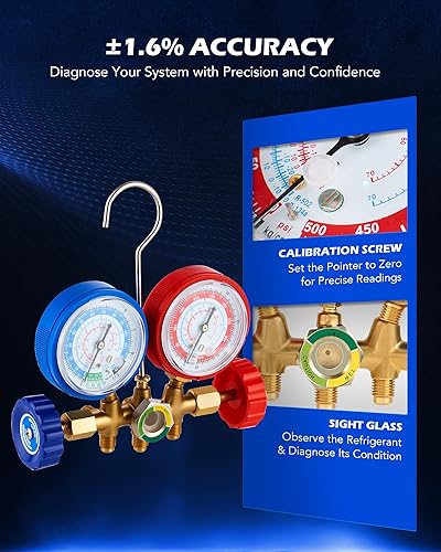 Miniatura 5 de Orion Motor Tech Medidores HVAC de 5 pies Compatibles con R134A R12, R22, R502, Juego de Medidores de AC con Acopladores Rápidos, Adaptador para