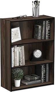 Furinno PASIR Book Shelf, 3-Tier Bookshelf, Storage Shelves Bookcase, 9.7 x 23.7 x 31.5, for Living Room, Bedroom, Home Office, Columbia Walnut